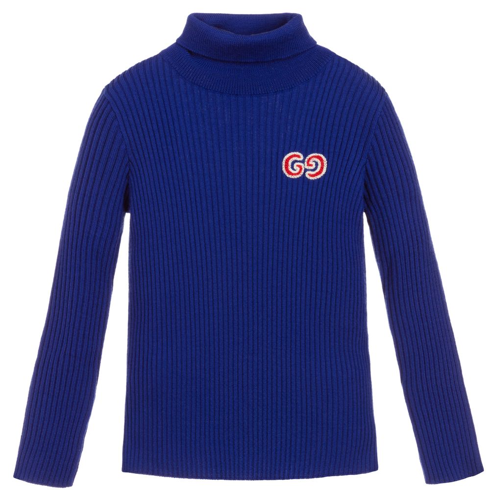 Girls Blue GG Roll Neck Sweater