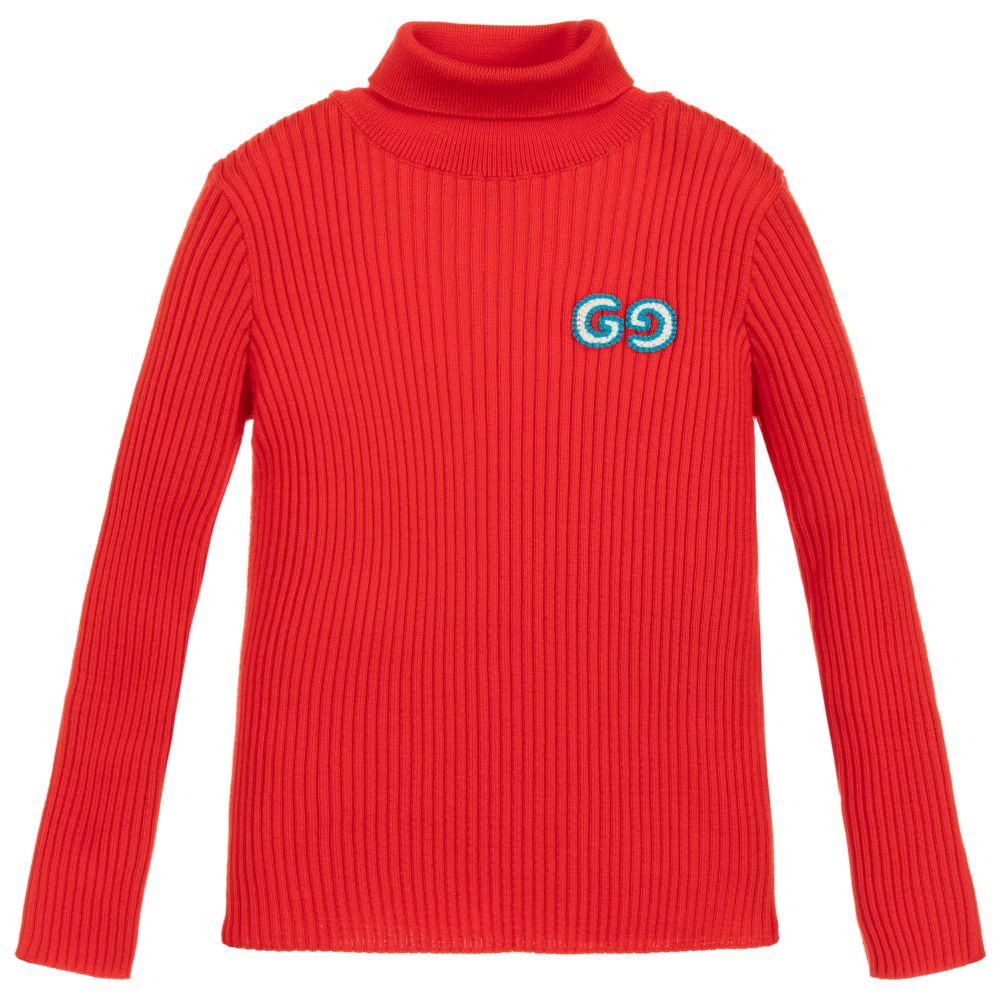 Girls Red GG Roll Neck Sweater