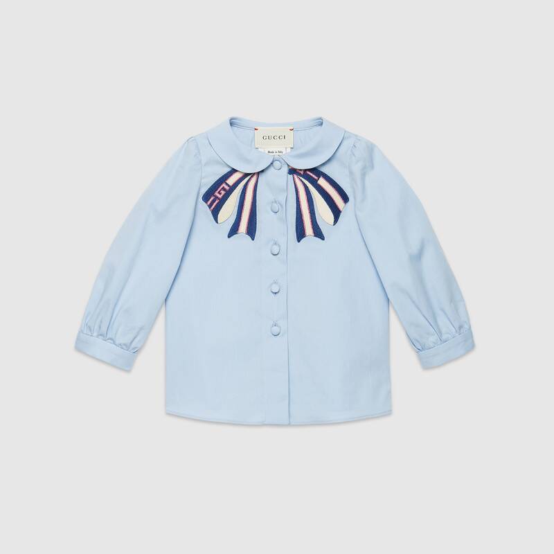 Baby Girls Light Blue Embroidered Cotton Shirt