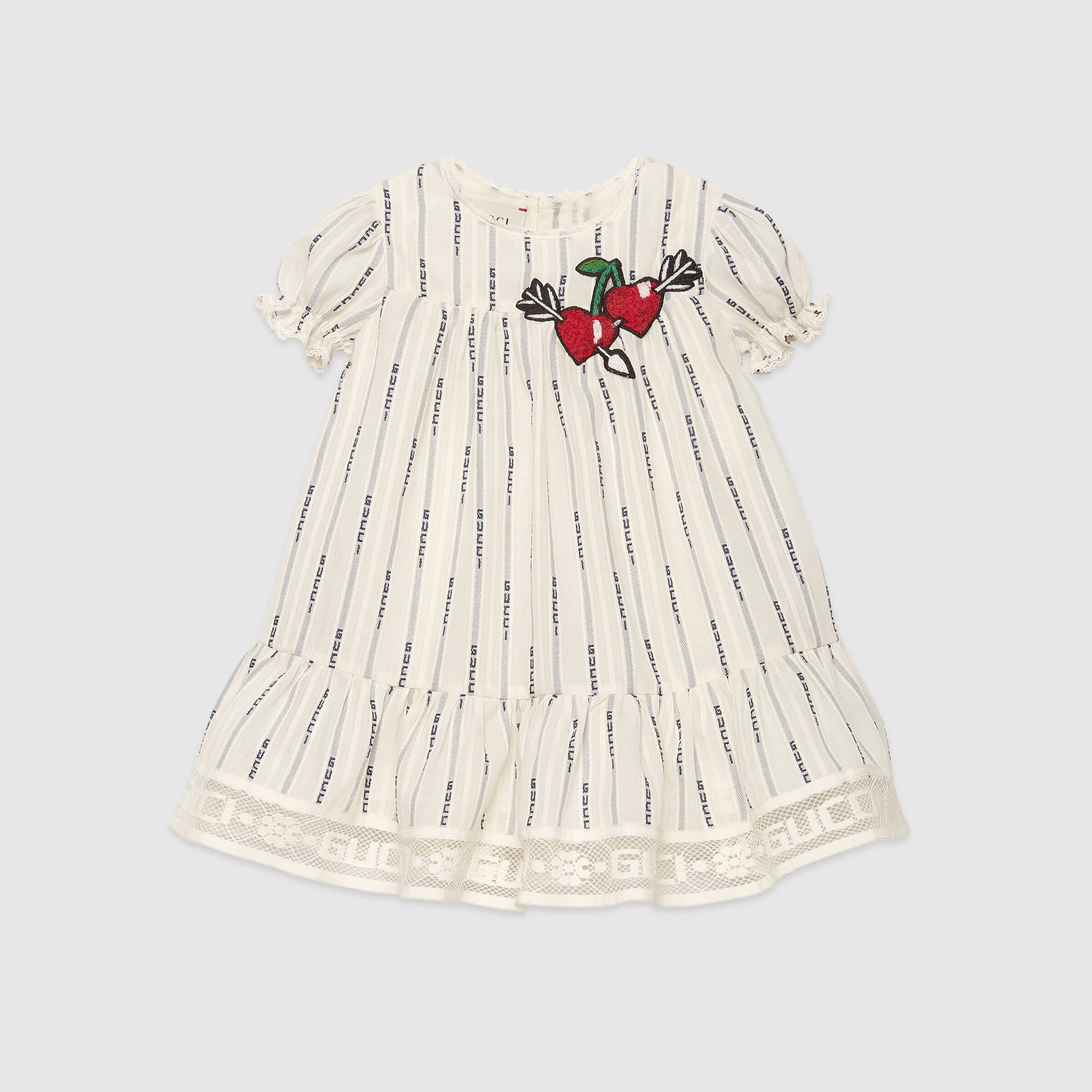Baby Girls Ivory & Blue Logo Cotton Dress