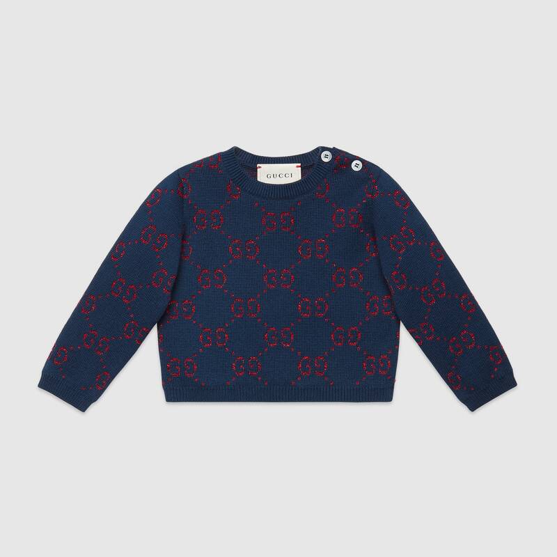 Baby Girls Blue & Red GG Cotton Sweater