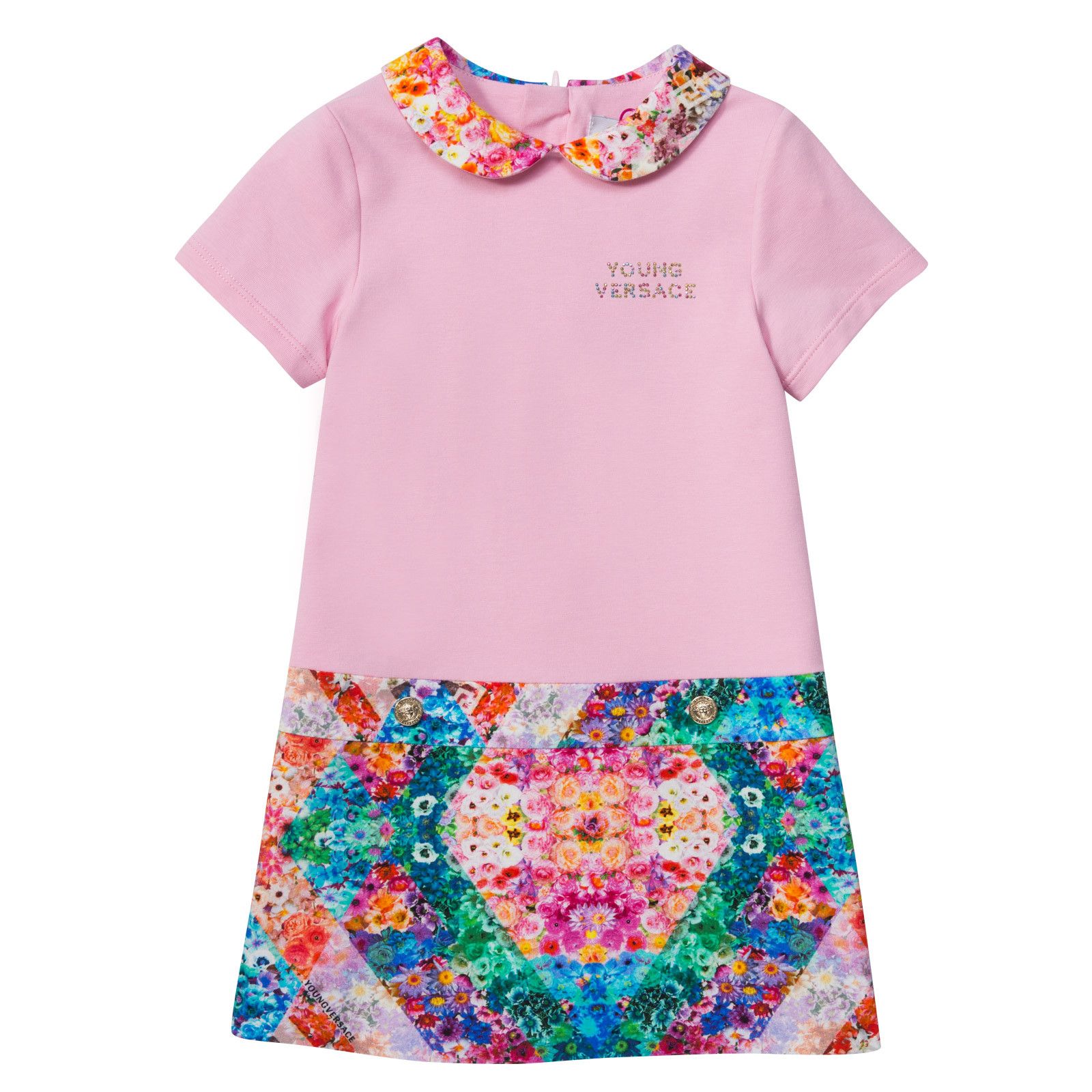 Baby Girls Pink Dress With Floral Kaleidoscope Collar&Skirt - CÉMAROSE | Children's Fashion Store - 1