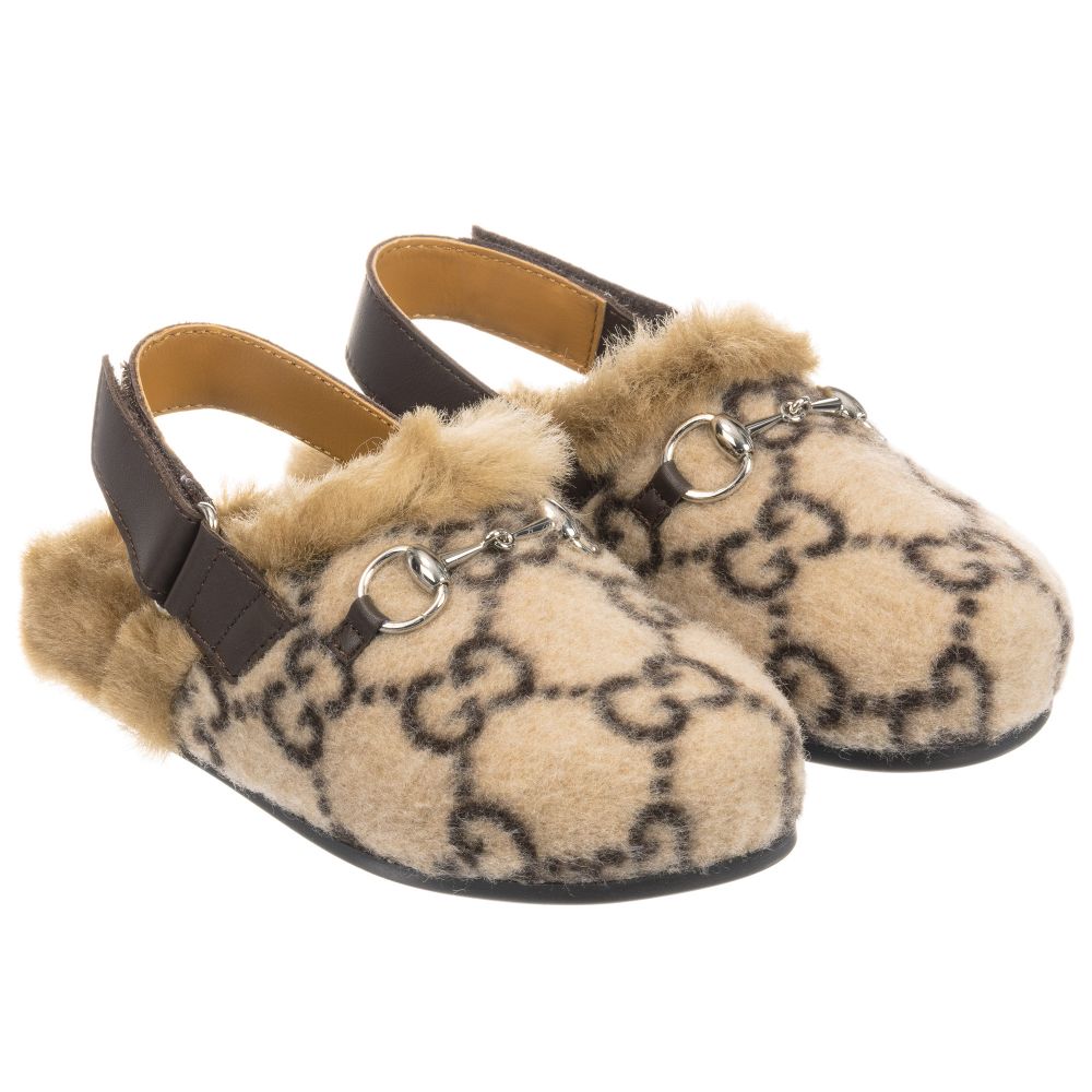 Baby Girls Beige GG Faux Fur Shoes