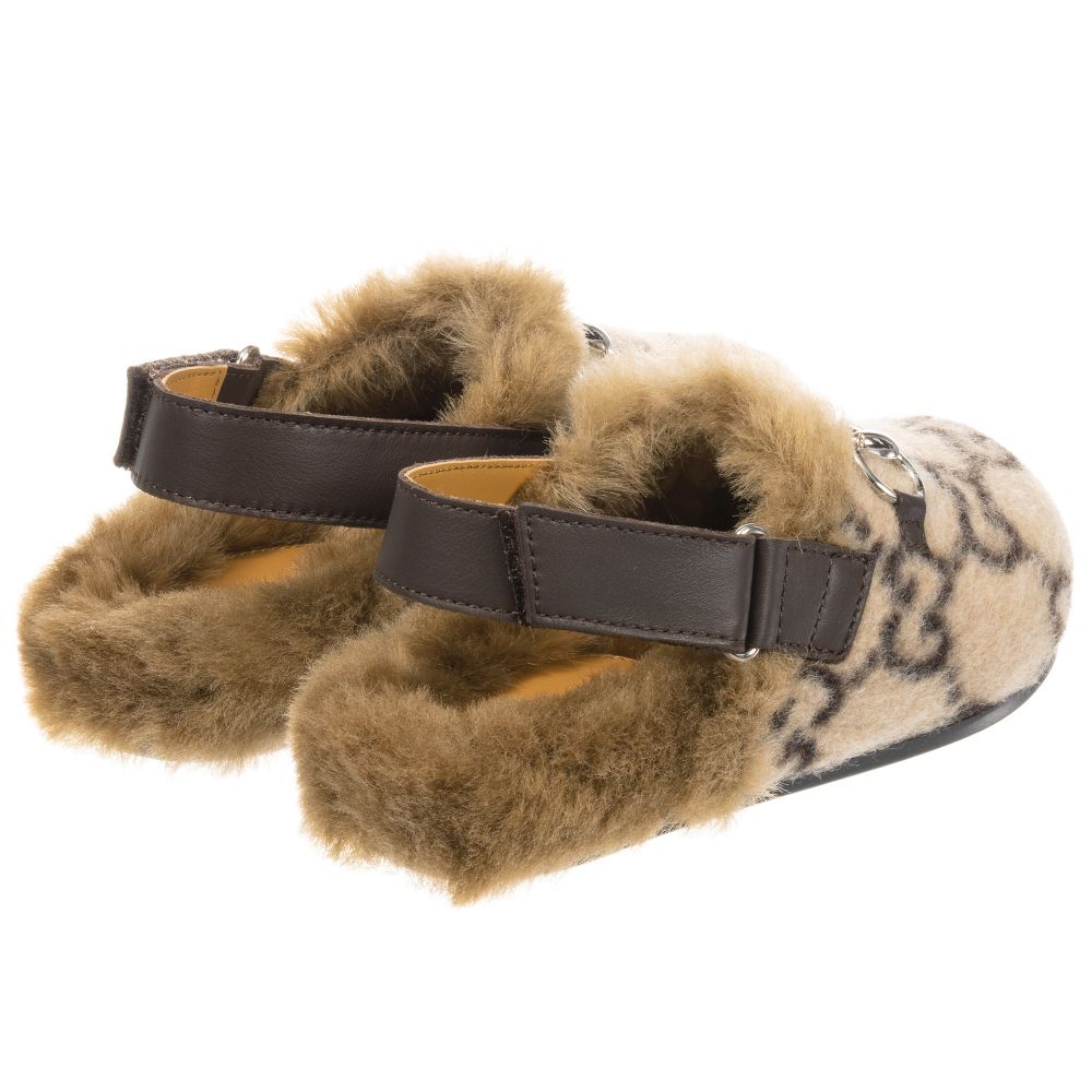 Girls Beige GG Faux Fur Shoes