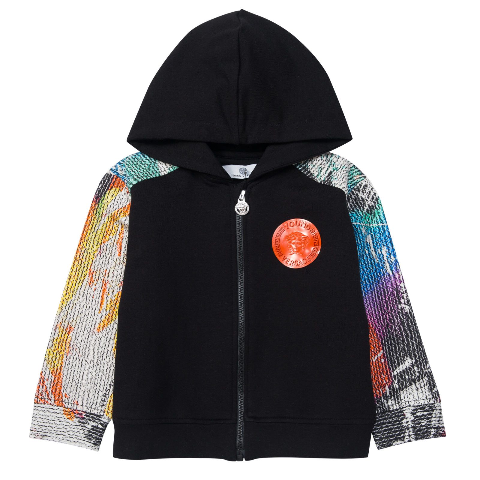 Baby Boys Black Hooded Top With Multicolor Cuffs - CÉMAROSE | Children's Fashion Store - 1