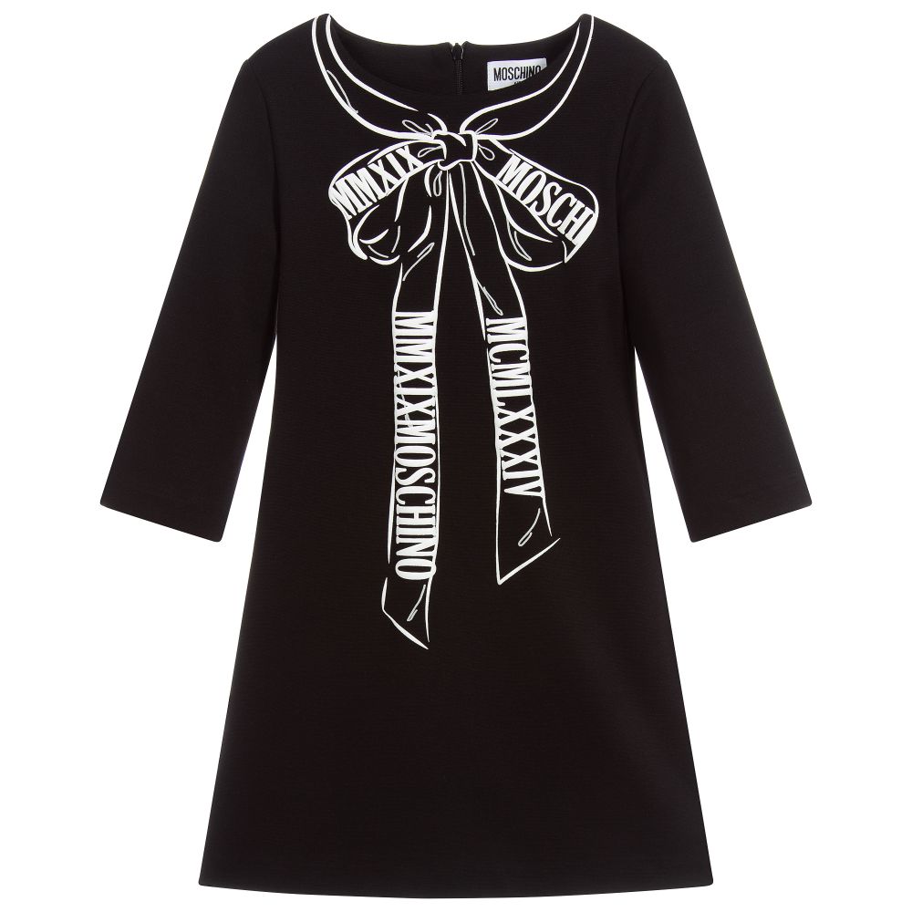Girls Black Printing Bow-knot Dress