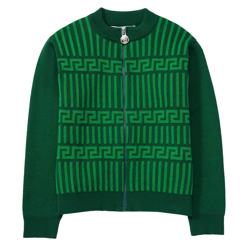 Baby Green Cotton Cardigan With Light Green Stripe - CÉMAROSE | Children's Fashion Store - 1