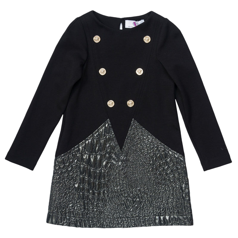 Girls Black&Silver Bi-material Dress With Fancy Rivets Trims - CÉMAROSE | Children's Fashion Store - 1