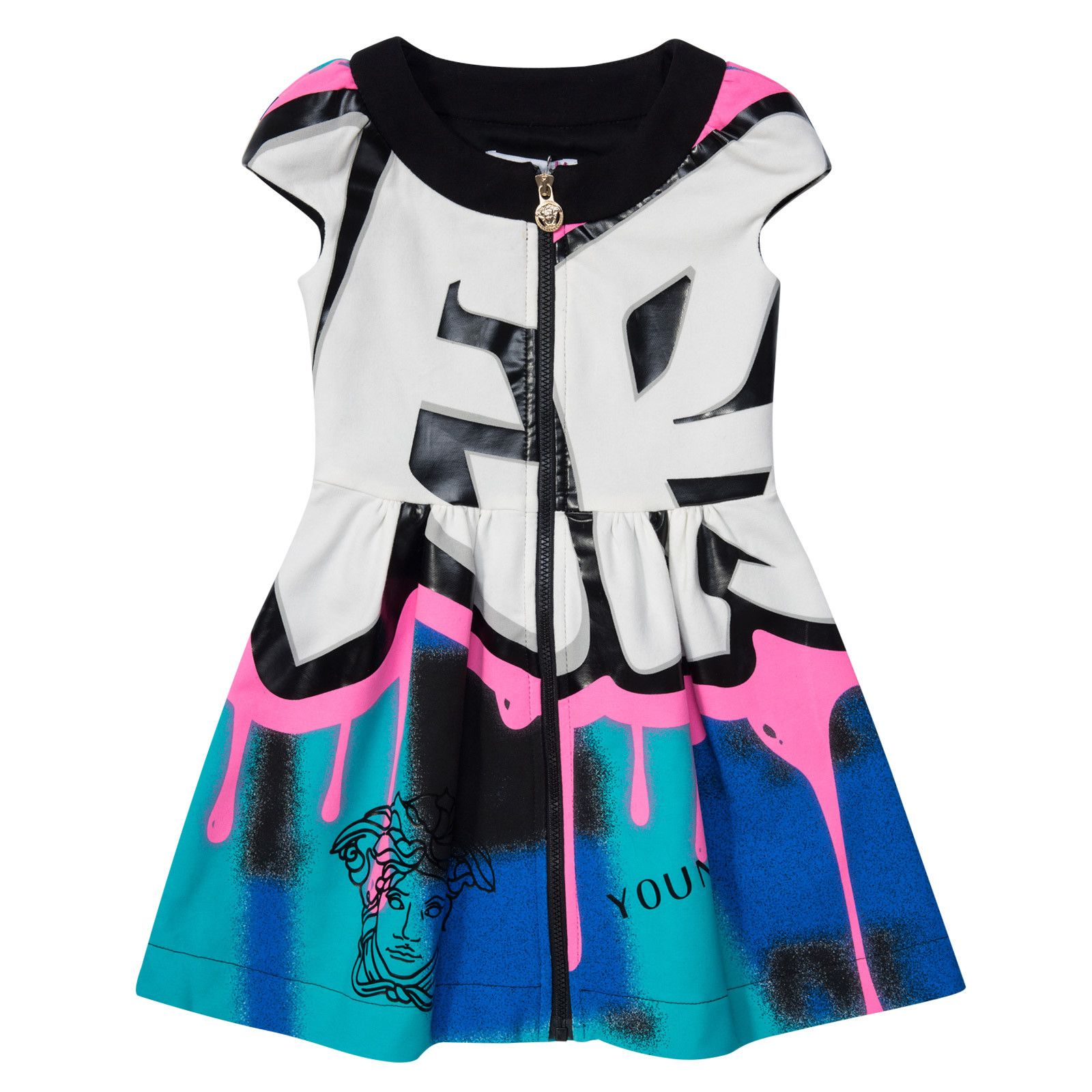 Girls Multicolor Zip-up Dress With Versace Brand Logo - CÉMAROSE | Children's Fashion Store - 1