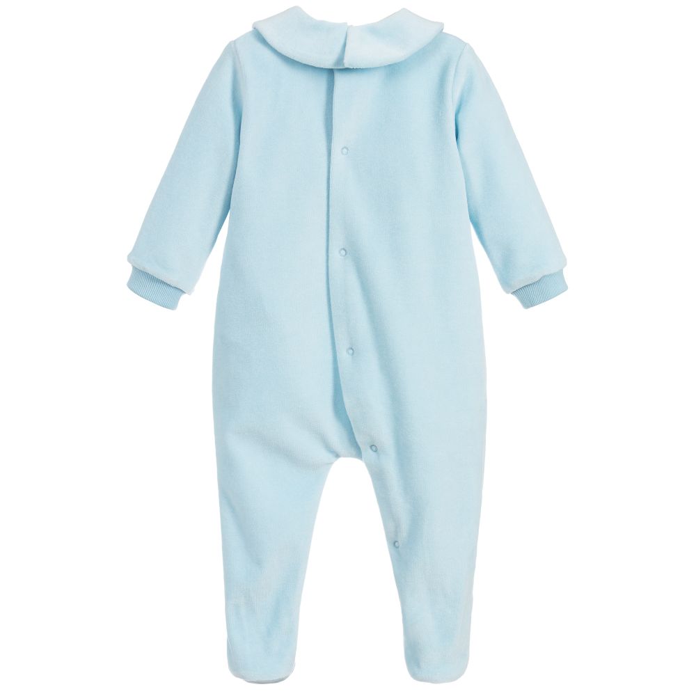 Baby Boys Blue Cotton Velour Babysuit