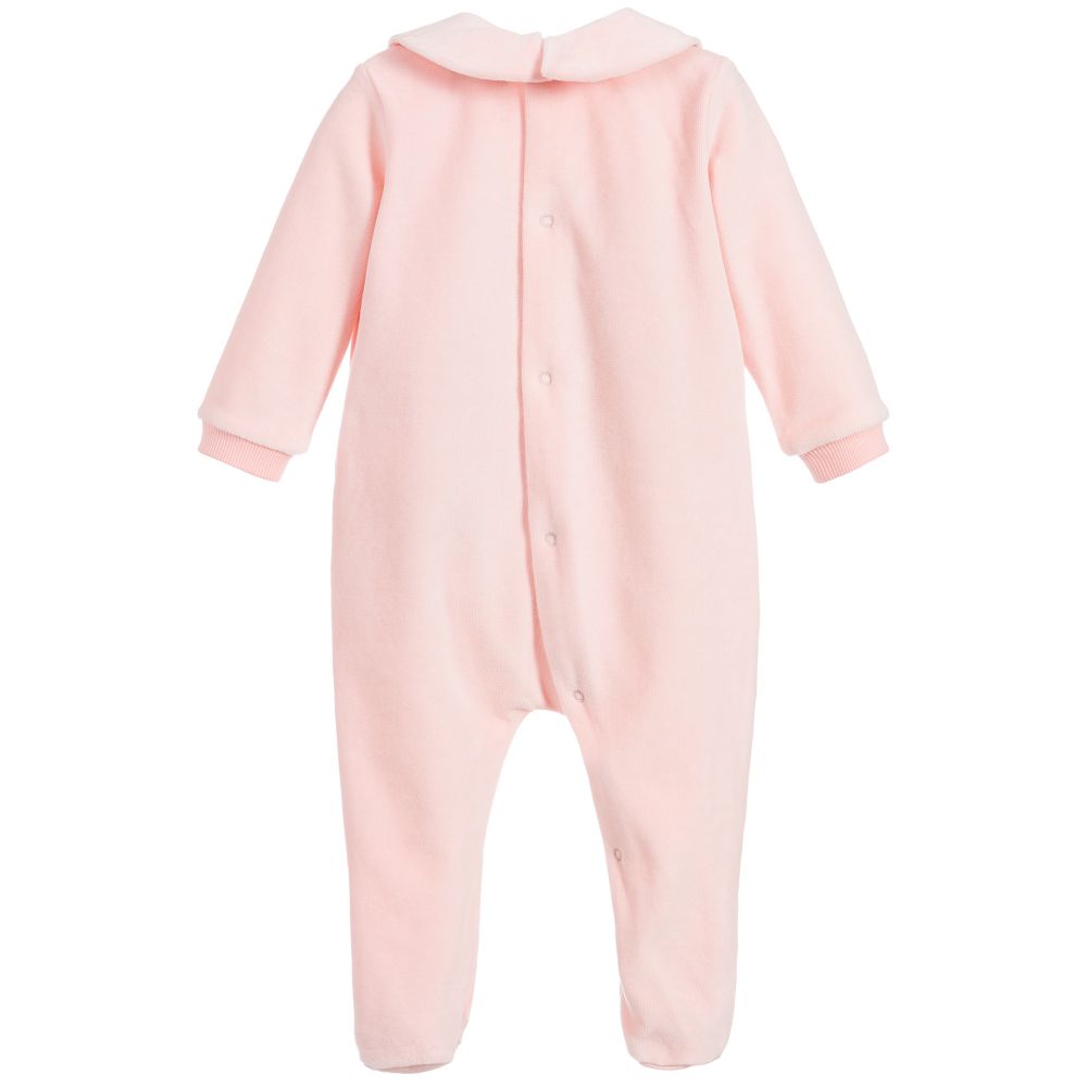 Baby Girls Pink Cotton Velour Babysuit