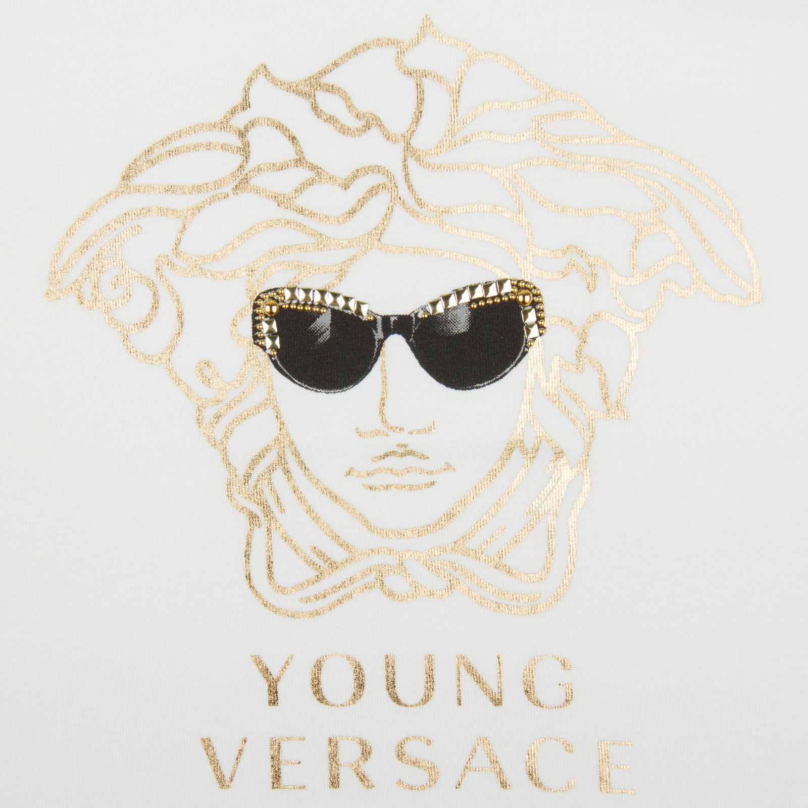 Girls Ivory T-Shirt With Gold Medusa Printed Logo - CÉMAROSE | Children's Fashion Store - 3