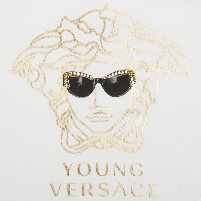 Girls Ivory T-Shirt With Gold Medusa Printed Logo - CÉMAROSE | Children's Fashion Store - 3