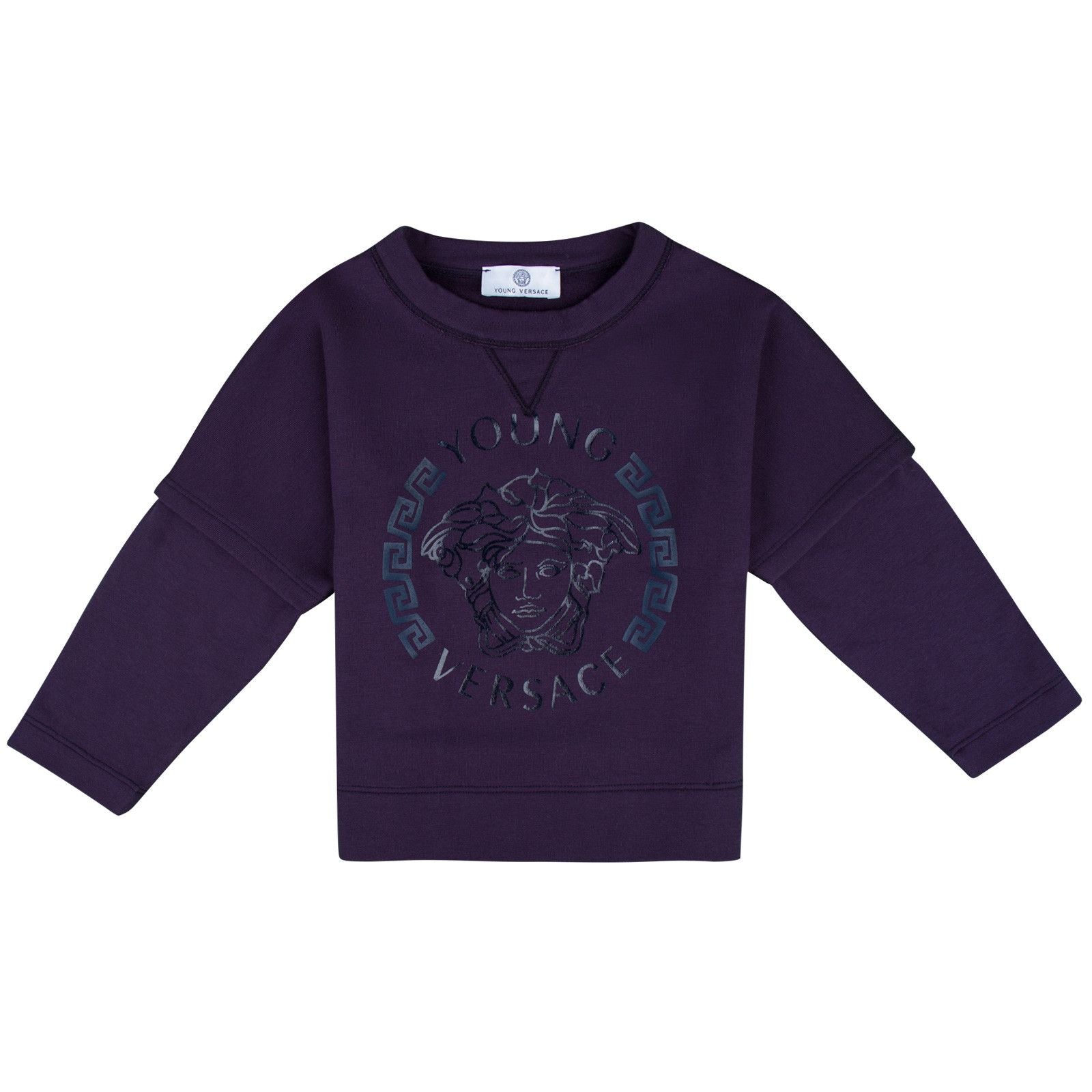 Girls Dark Blue Sweatshirt With Medusa Studded Logo - CÉMAROSE | Children's Fashion Store - 1