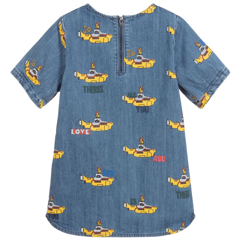 Girls Blue Printing Denim Dress