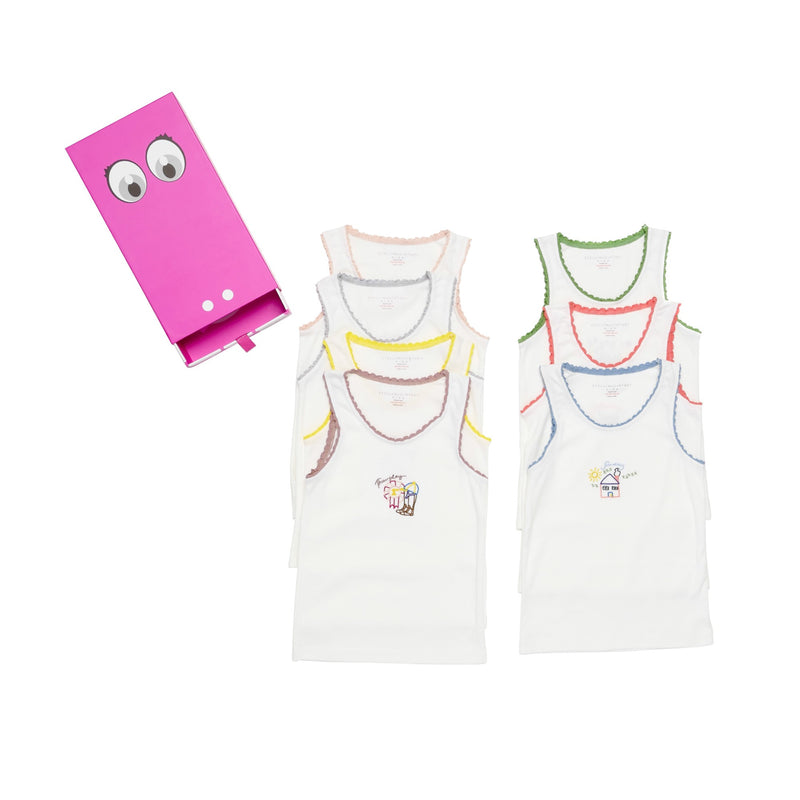 Girls White Organic Cotton 'Clementina'  Vests 7 Pack Gift Set - CÉMAROSE | Children's Fashion Store