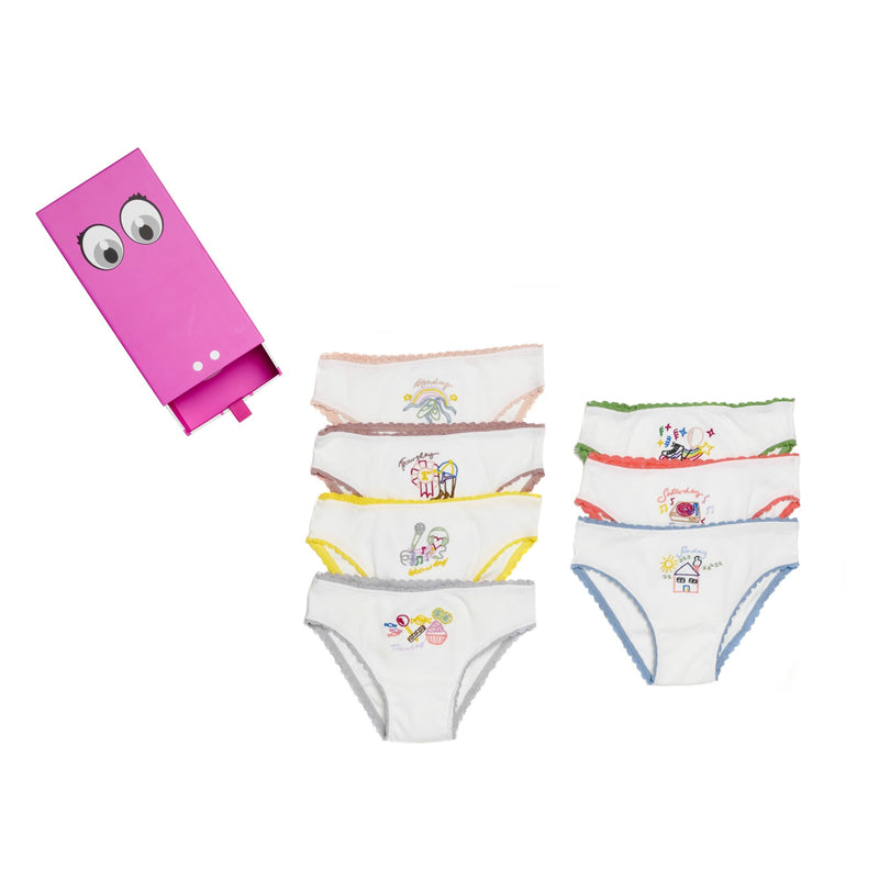 Girls White Organic Cotton 'Peonie' Knickers 7 Pack Gift Set - CÉMAROSE | Children's Fashion Store