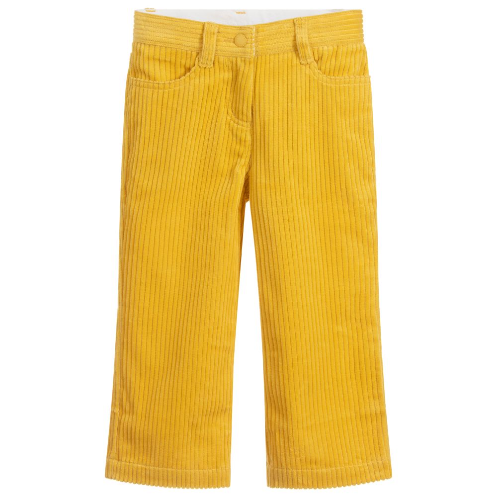 Girls Yellow Straight Cotton Trousers