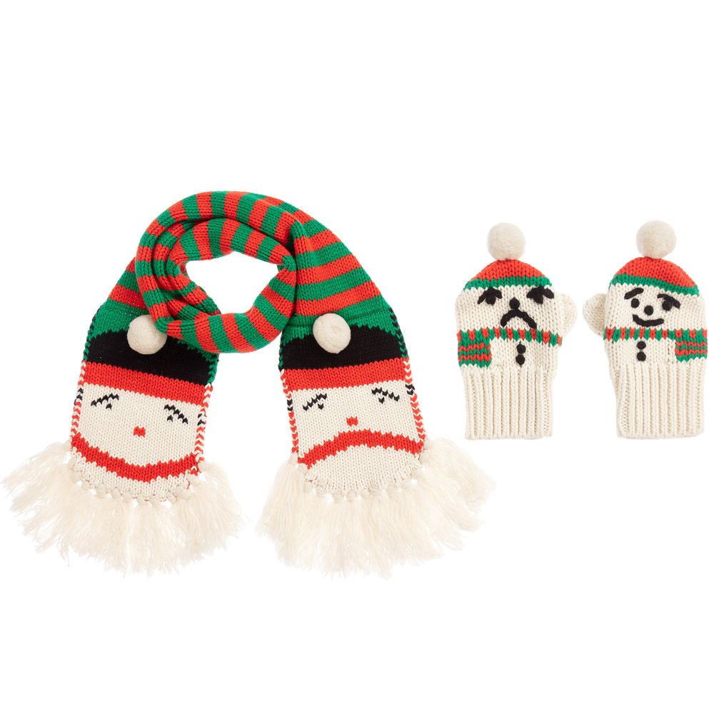 Girls Red & Green Cotton Scarf Set