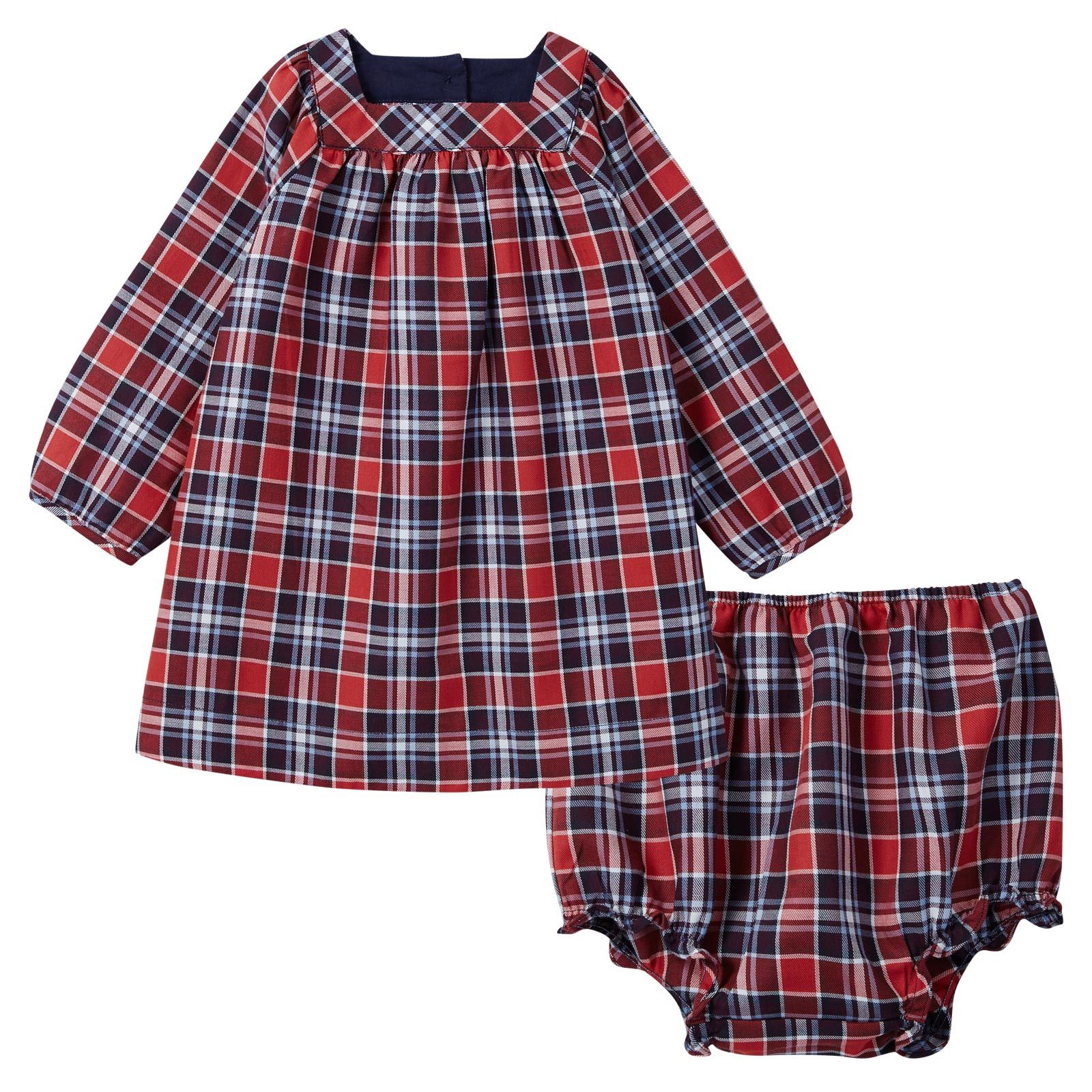Baby Girls Red Tartan Dress With Bloomers - CÉMAROSE | Children's Fashion Store - 1