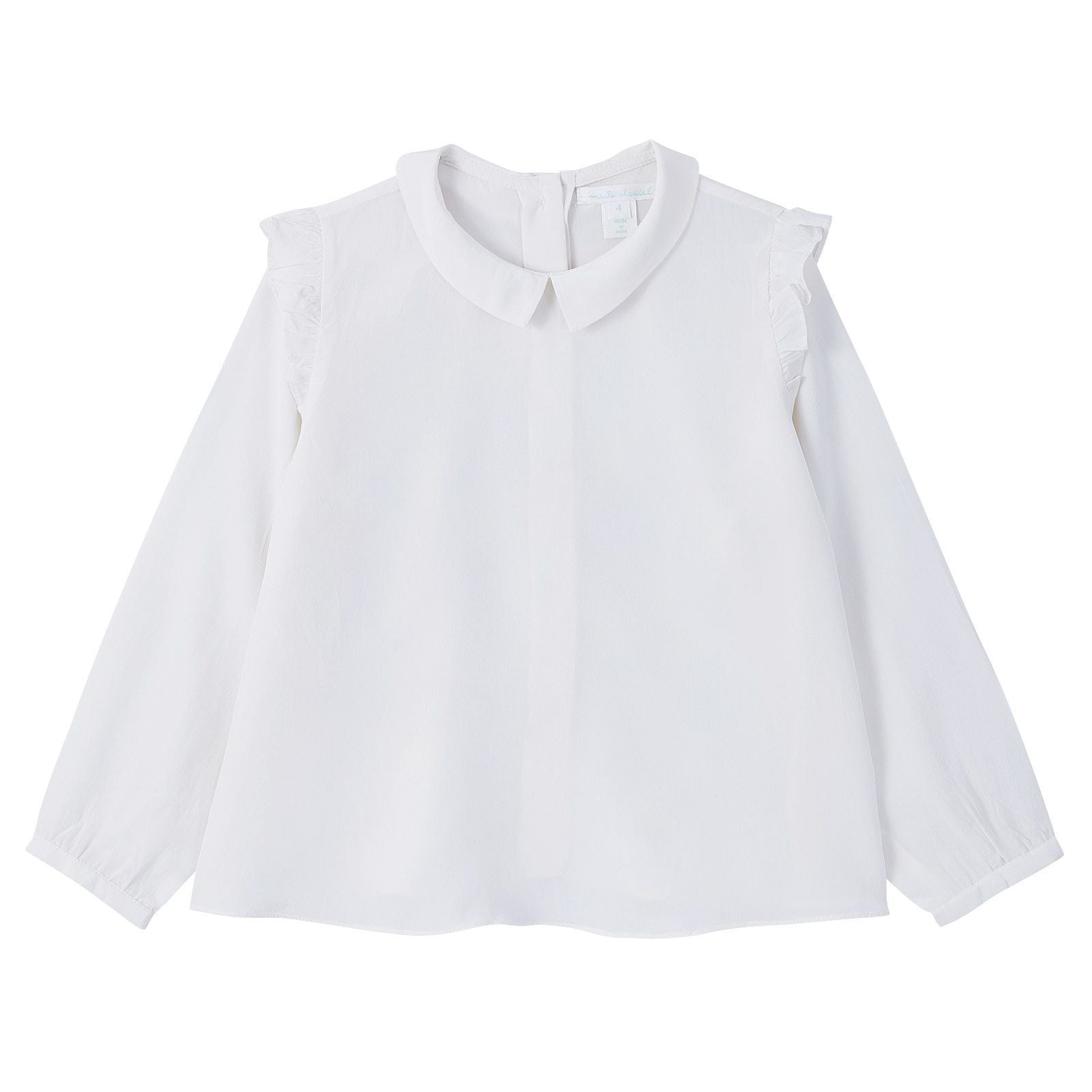 Girls Ivory Silk Blouse With Frilly Shoulder - CÉMAROSE | Children's Fashion Store - 1