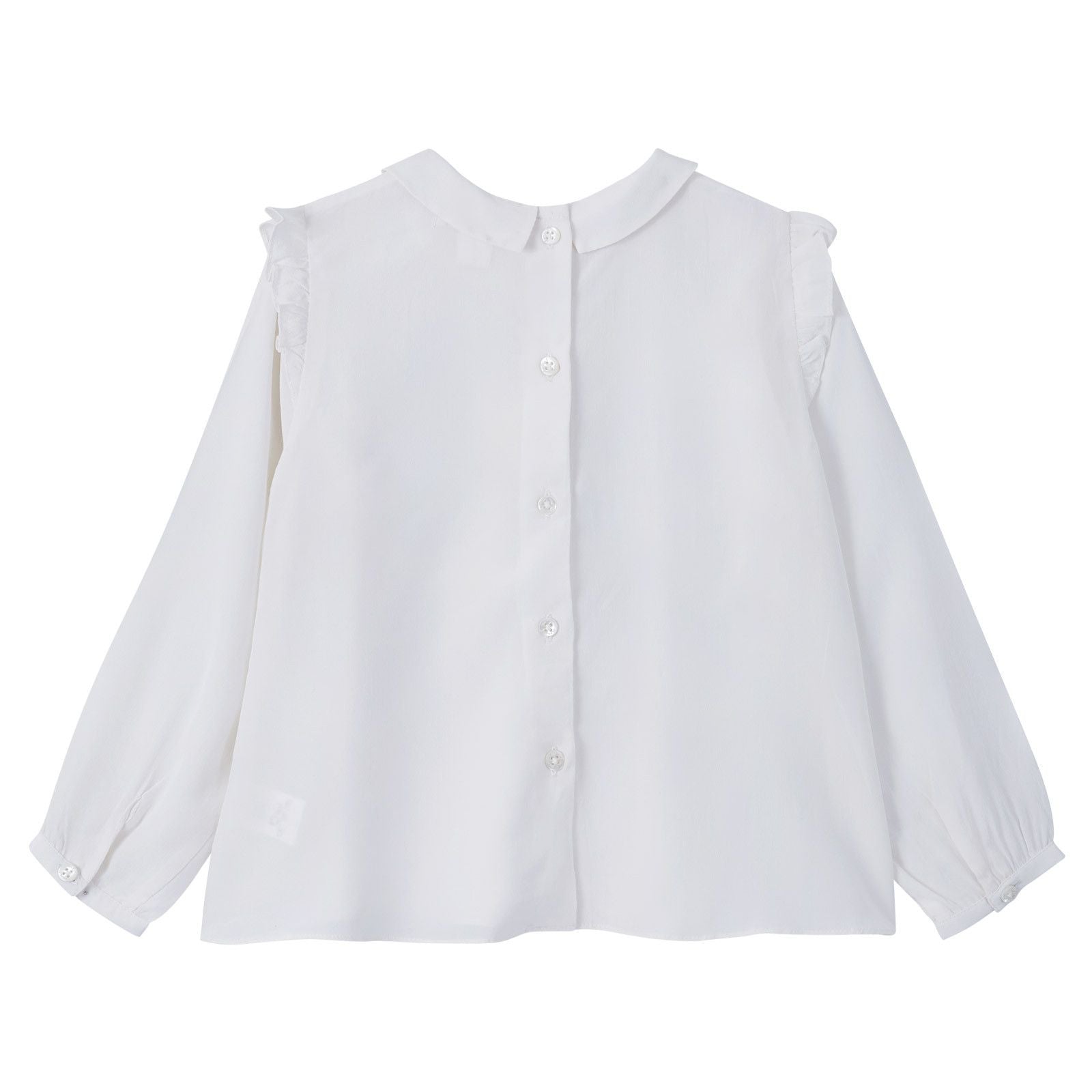 Girls Ivory Silk Blouse With Frilly Shoulder - CÉMAROSE | Children's Fashion Store - 2