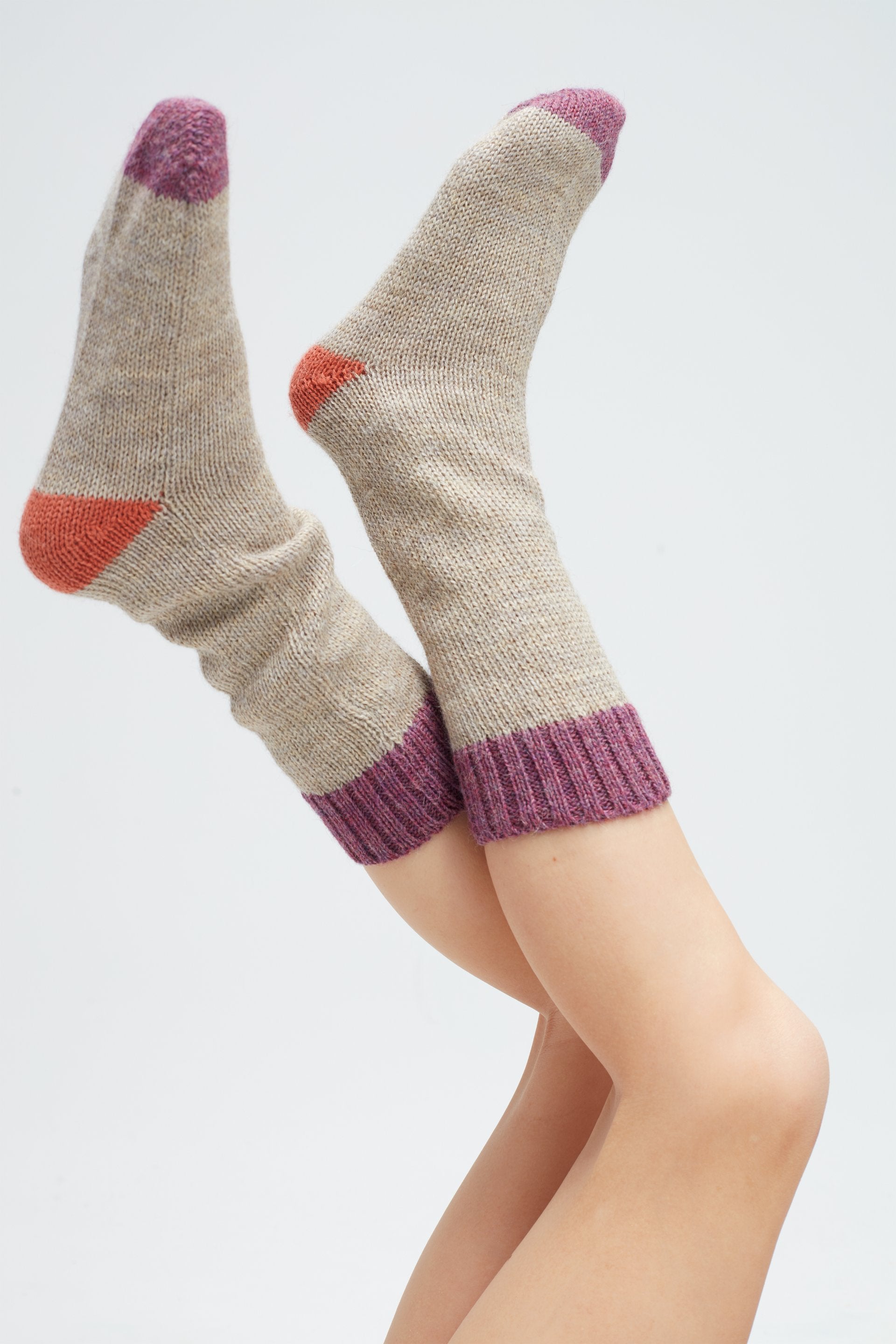 Girls Beige Alpaca Long Socks
