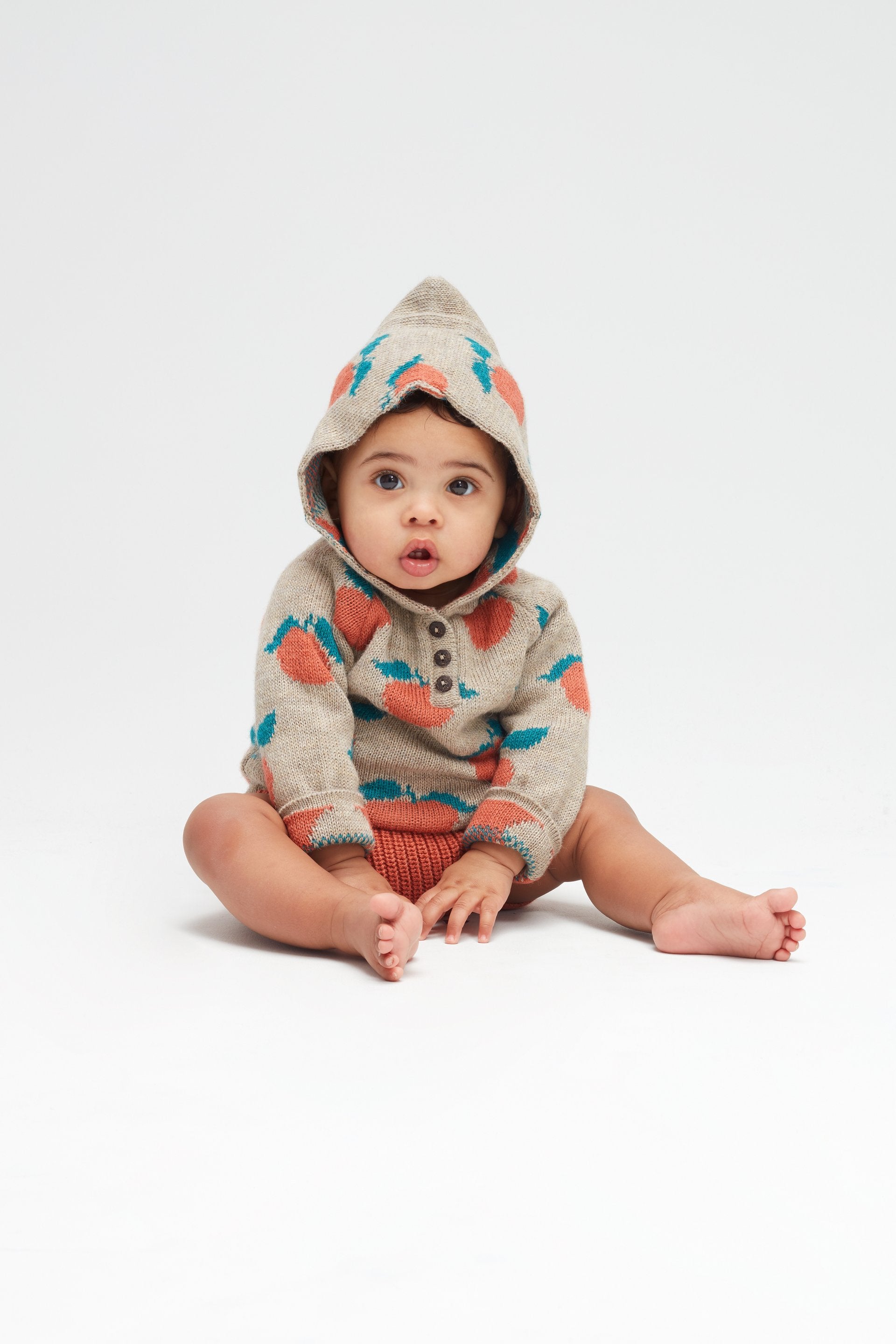 Girls Beige & Apricot Pattern Hooded Alpaca Coat