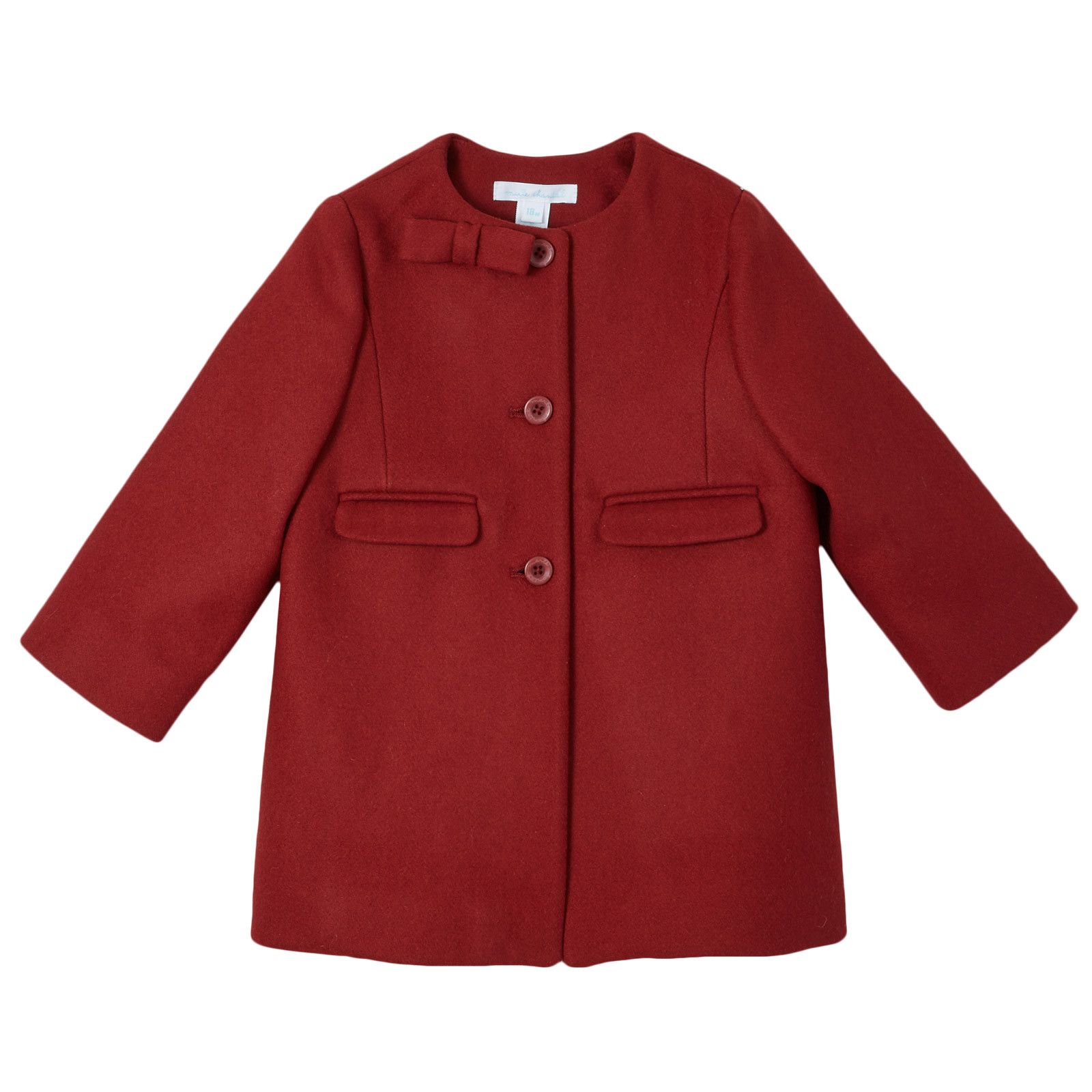 Baby Girls Red Wool Coat With Bow Trims - CÉMAROSE | Children's Fashion Store - 1