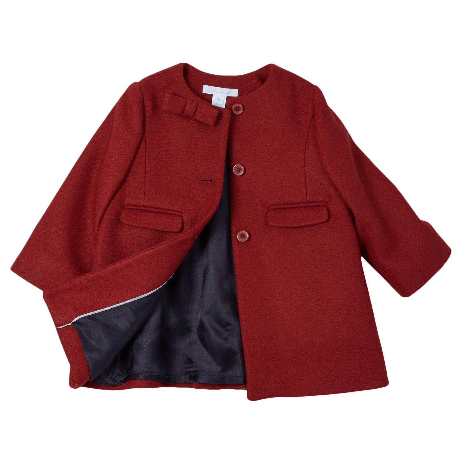Baby Girls Red Wool Coat With Bow Trims - CÉMAROSE | Children's Fashion Store - 3