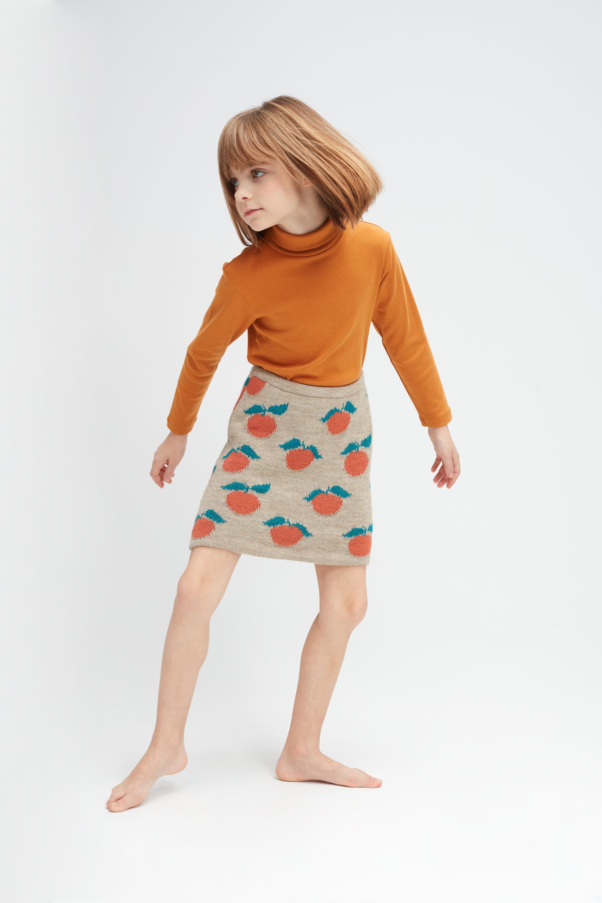 Girls Beige & Apricot Pattern Alpaca Skirt