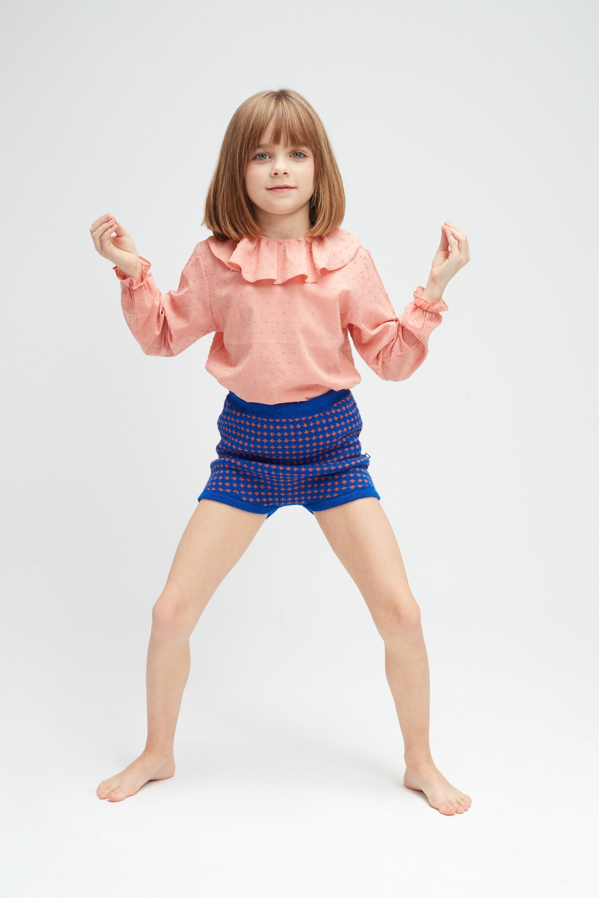 Girls Pink Ruffle Collar Cotton Blouse