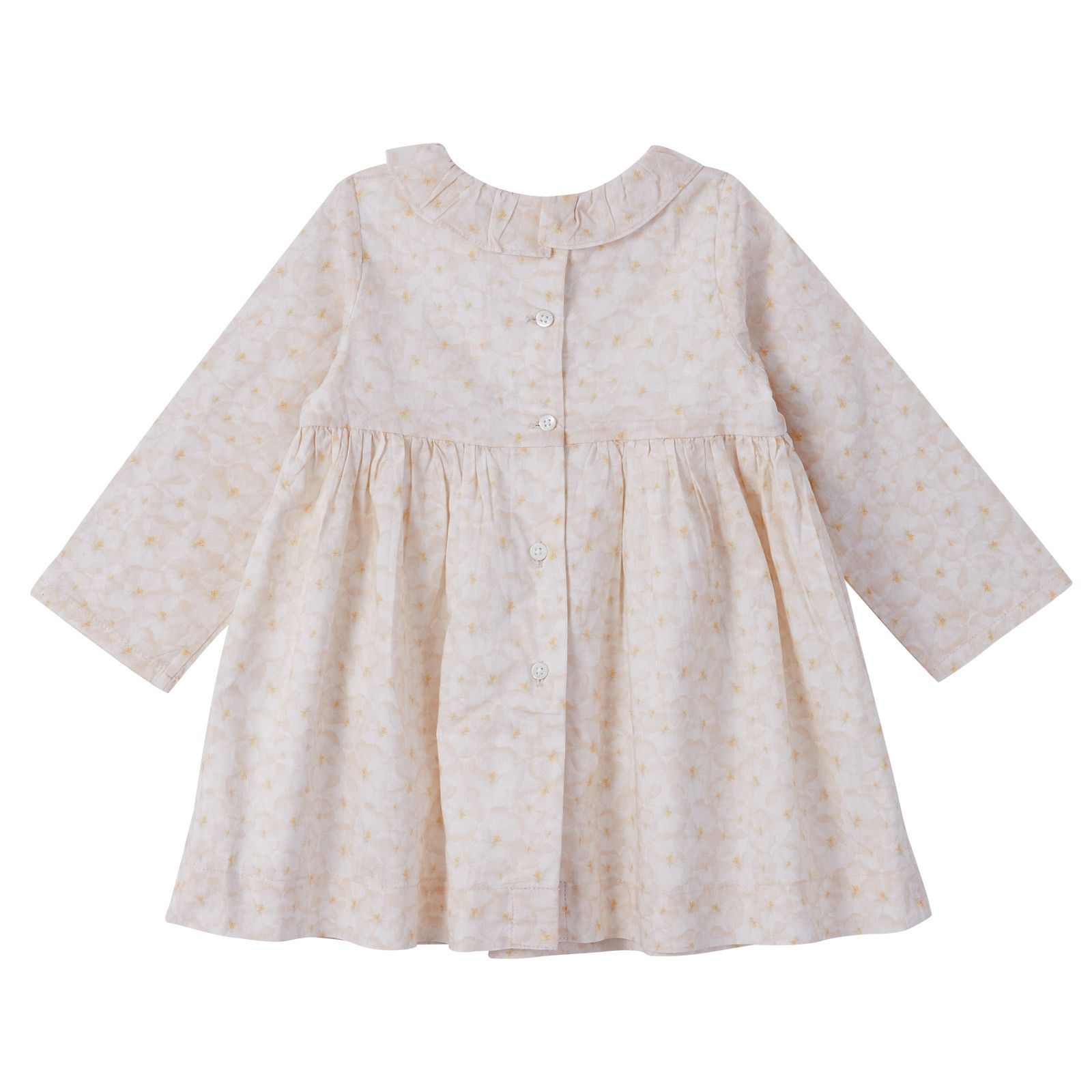 Baby Girls Beige Pansy Printted Dress&Knickers With Mustard Yellow Ribbon - CÉMAROSE | Children's Fashion Store - 2