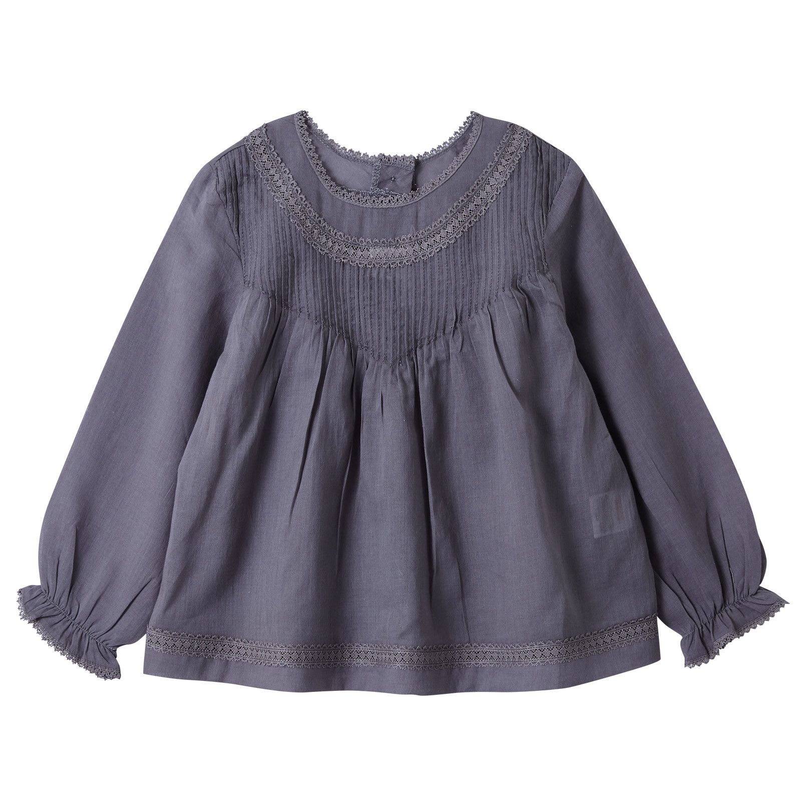 Baby Girls Grey Folk Blouse With Frilly Cuffs - CÉMAROSE | Children's Fashion Store - 1
