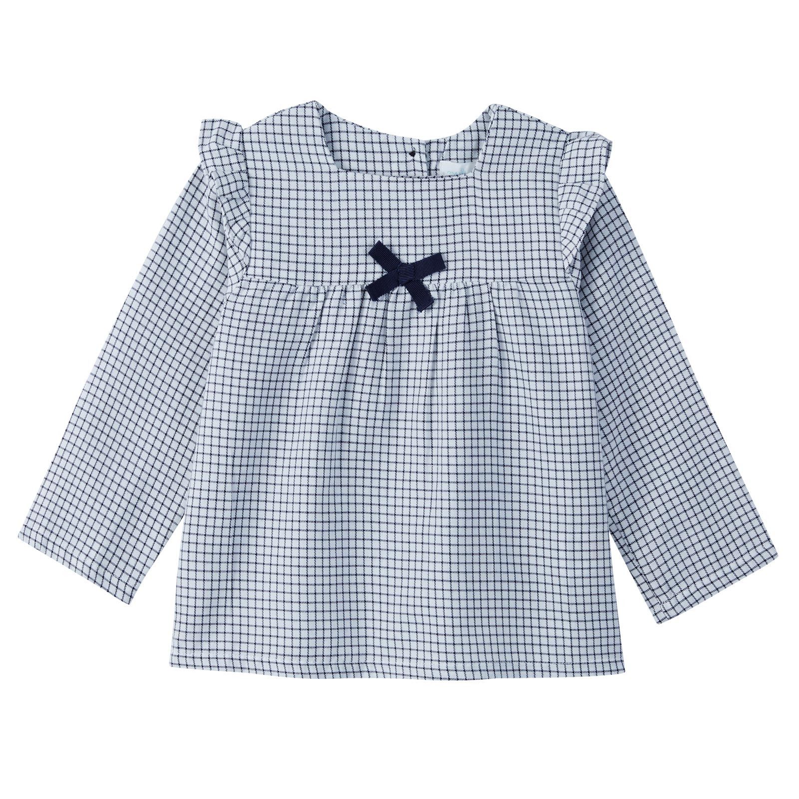 Baby Girls Blue Check Blouse With Bow Trims - CÉMAROSE | Children's Fashion Store - 1