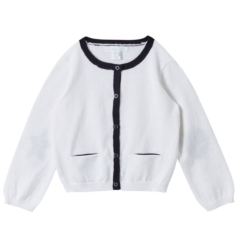 Baby Girls White Knitted Heart and Star Printed Cardigan - CÉMAROSE | Children's Fashion Store - 1