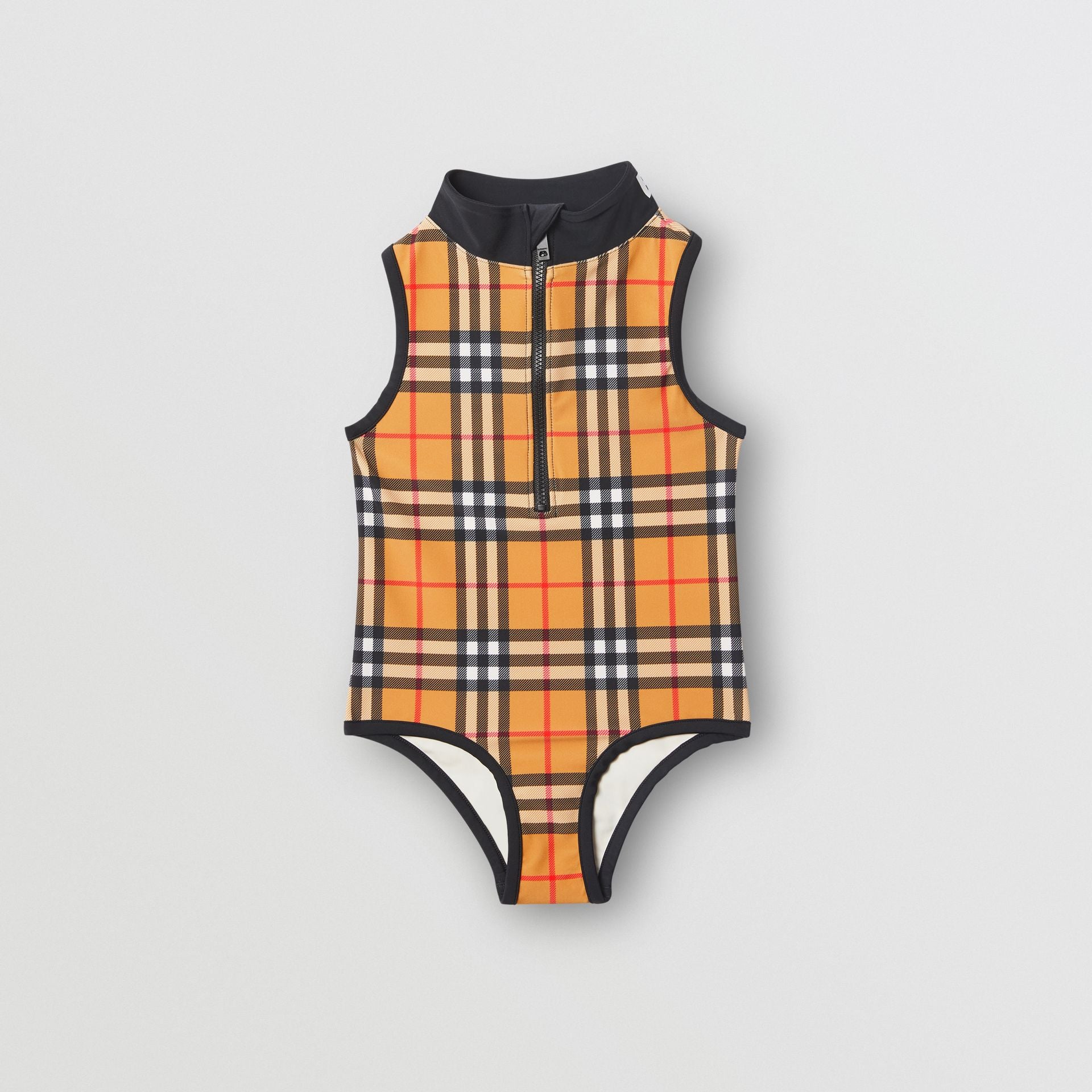 Girls Antique Yellow Check Swimwear