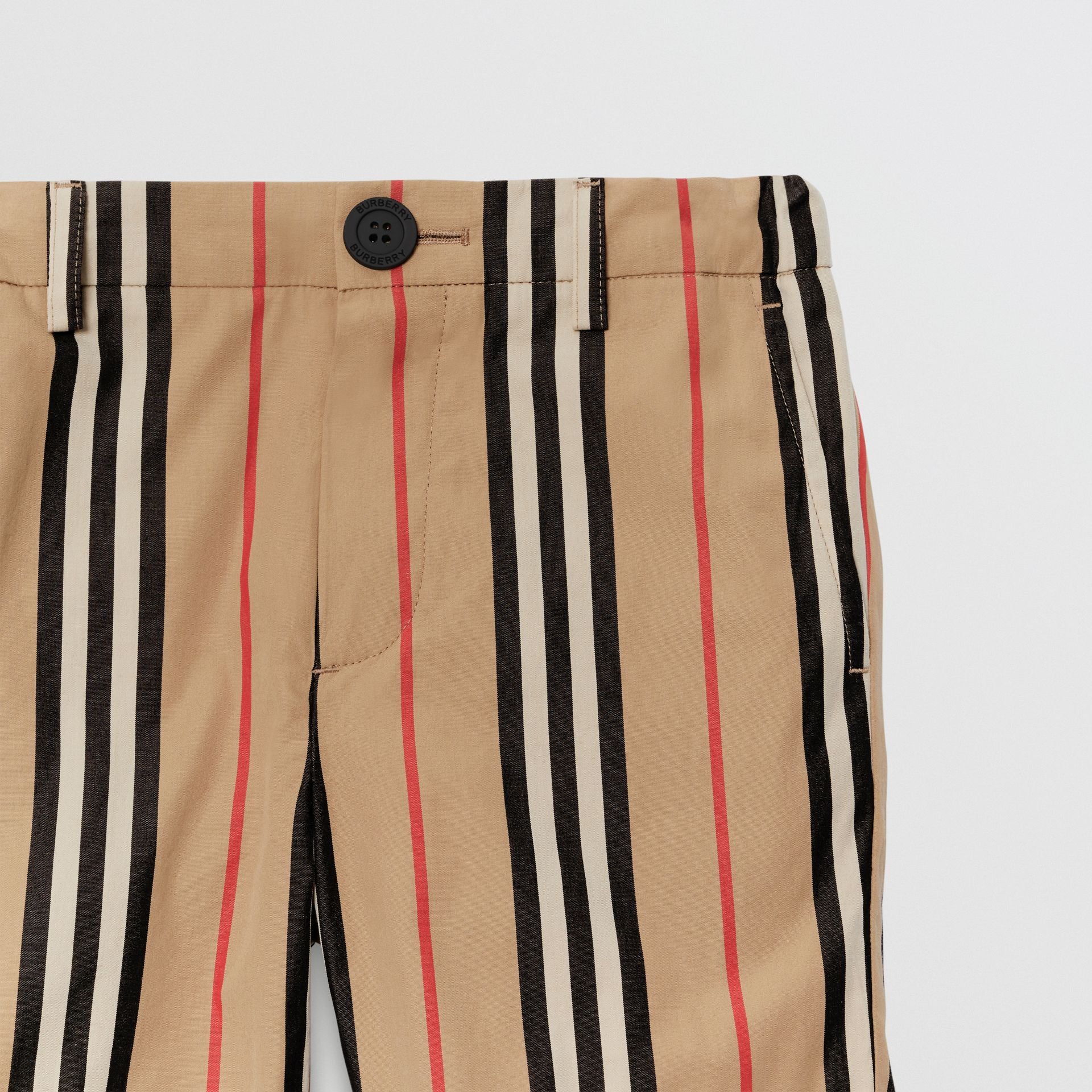 Boys Archive Beige Stripes Cotton Shorts