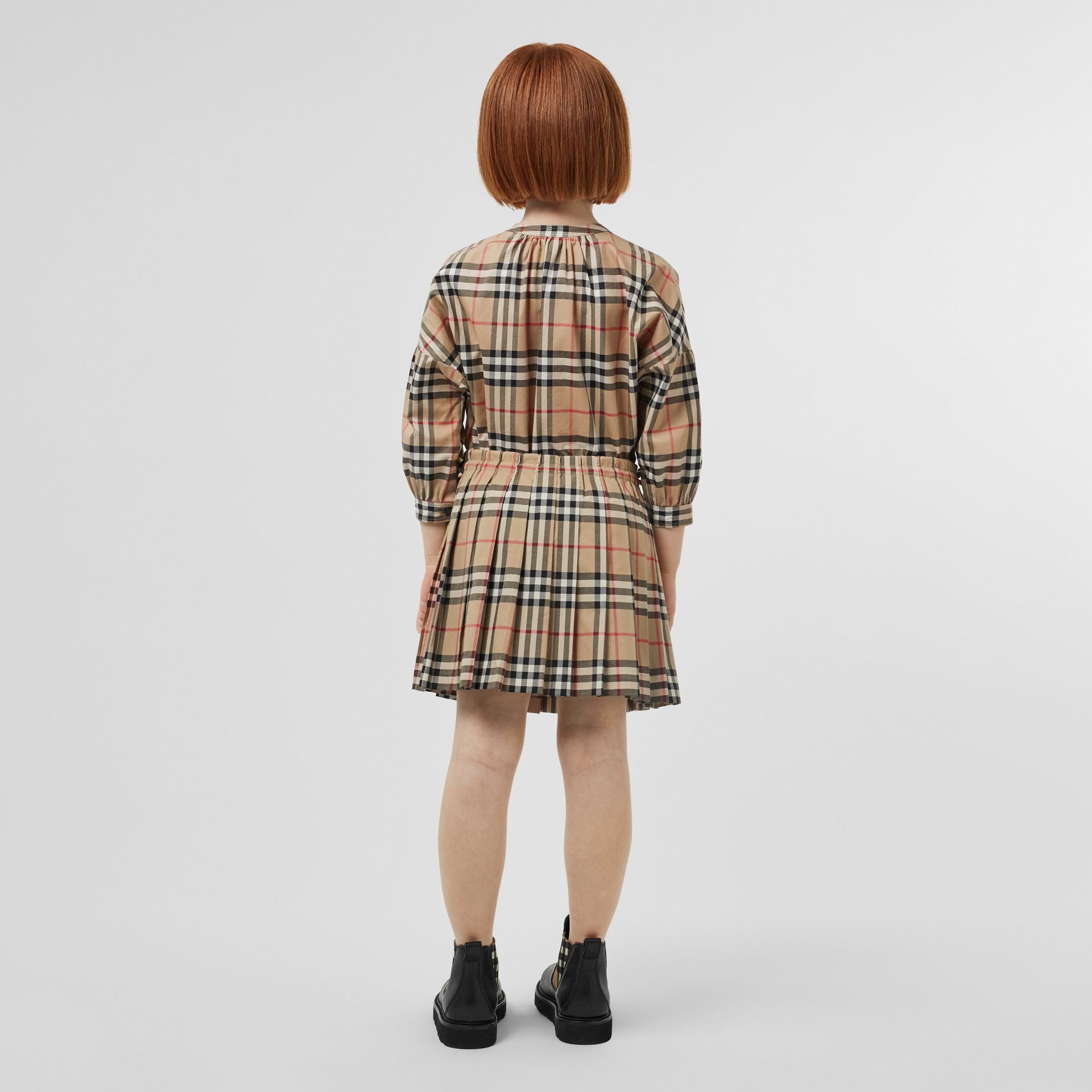 Girls Archive Beige Check Cotton Skirt