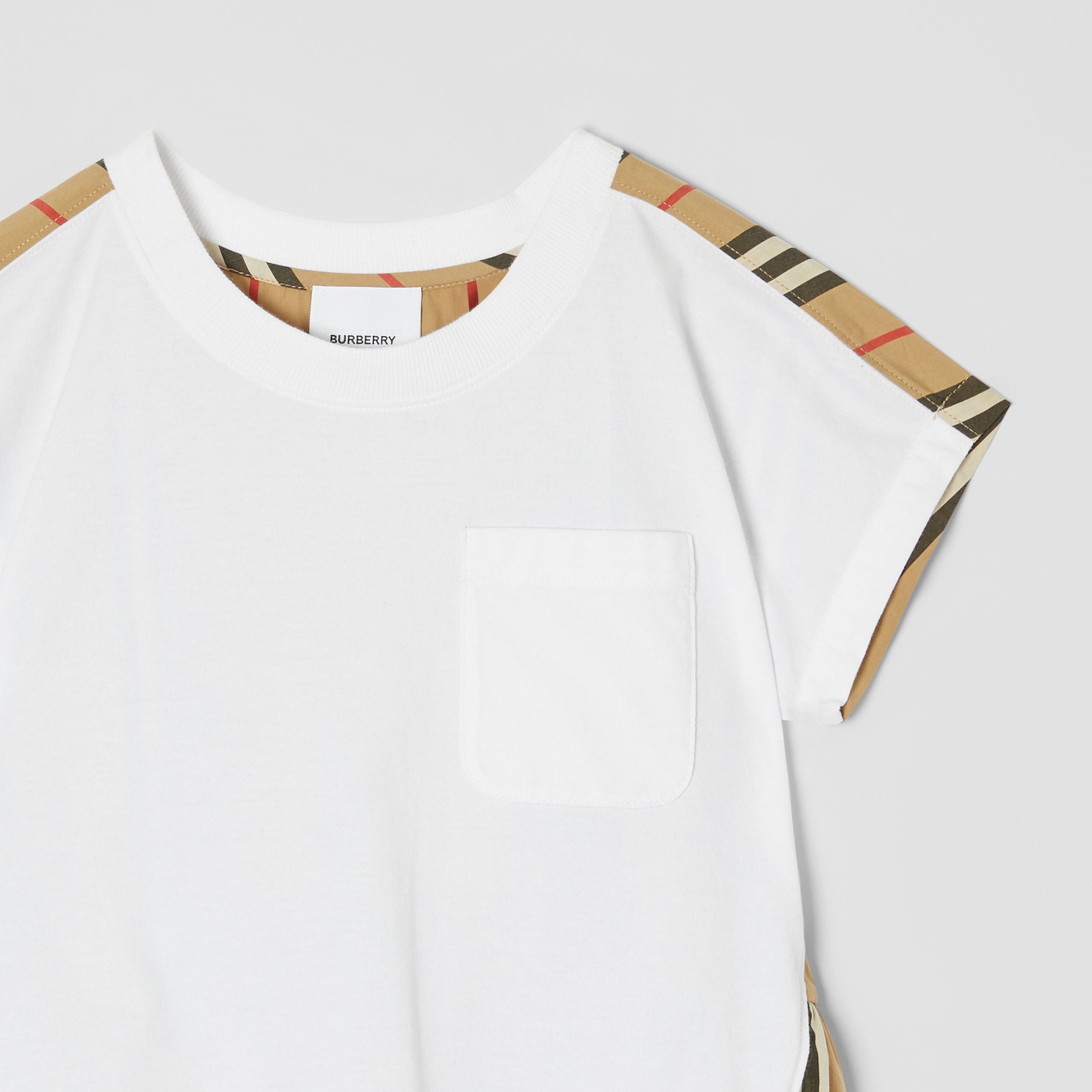 Girls White & Archive Beige Cotton T-shirt