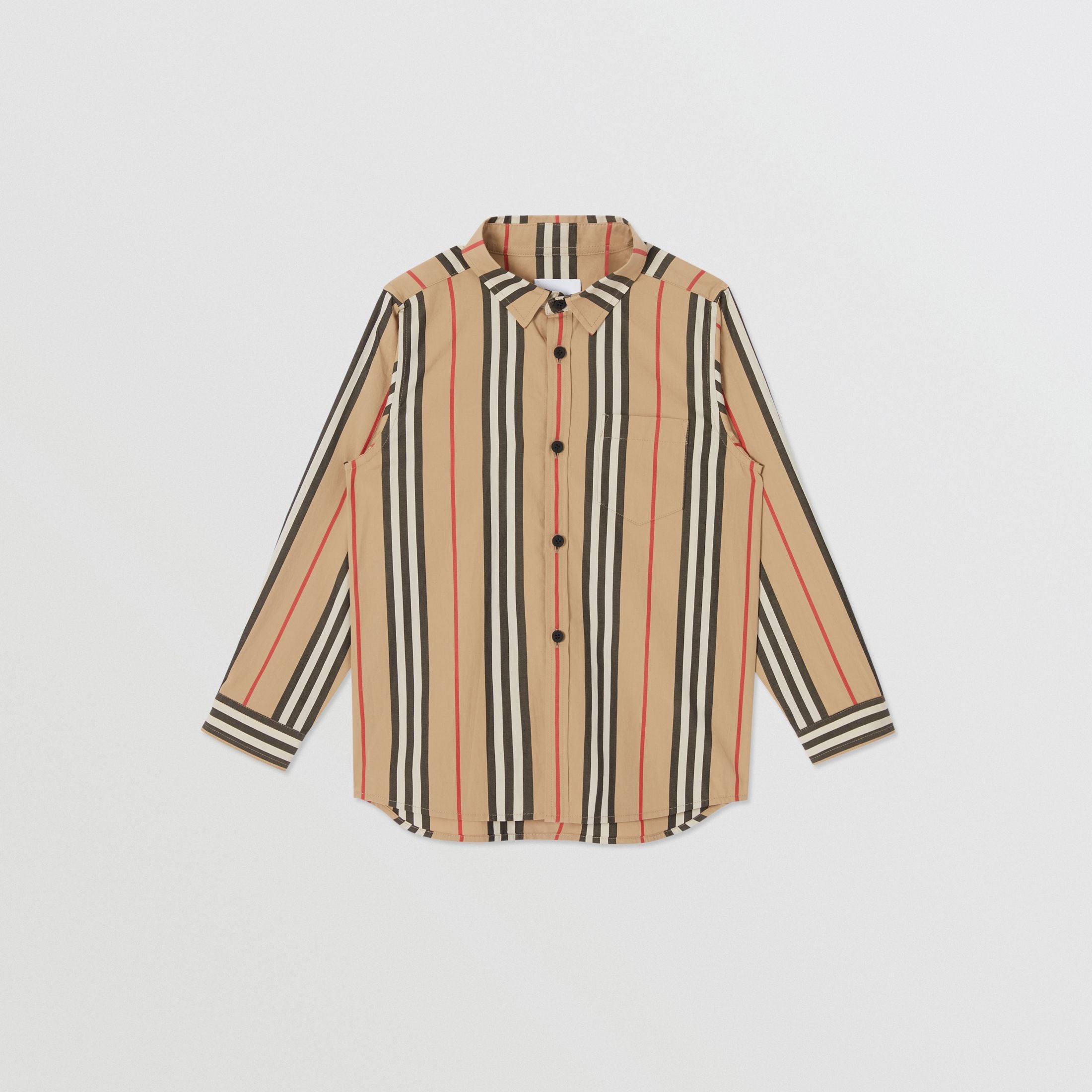 Boys Archive Beige Striped Cotton Shirt