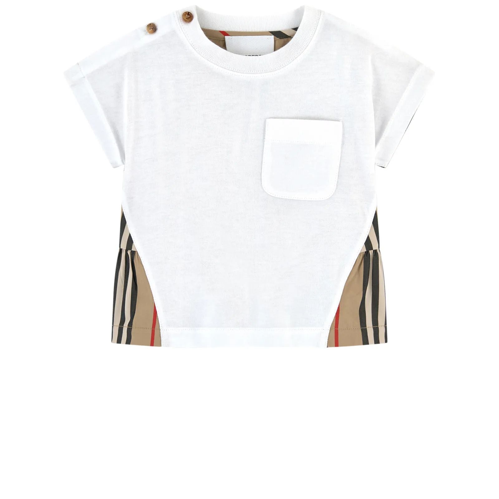 Baby Girls White & Archive Beige Cotton T-shirt