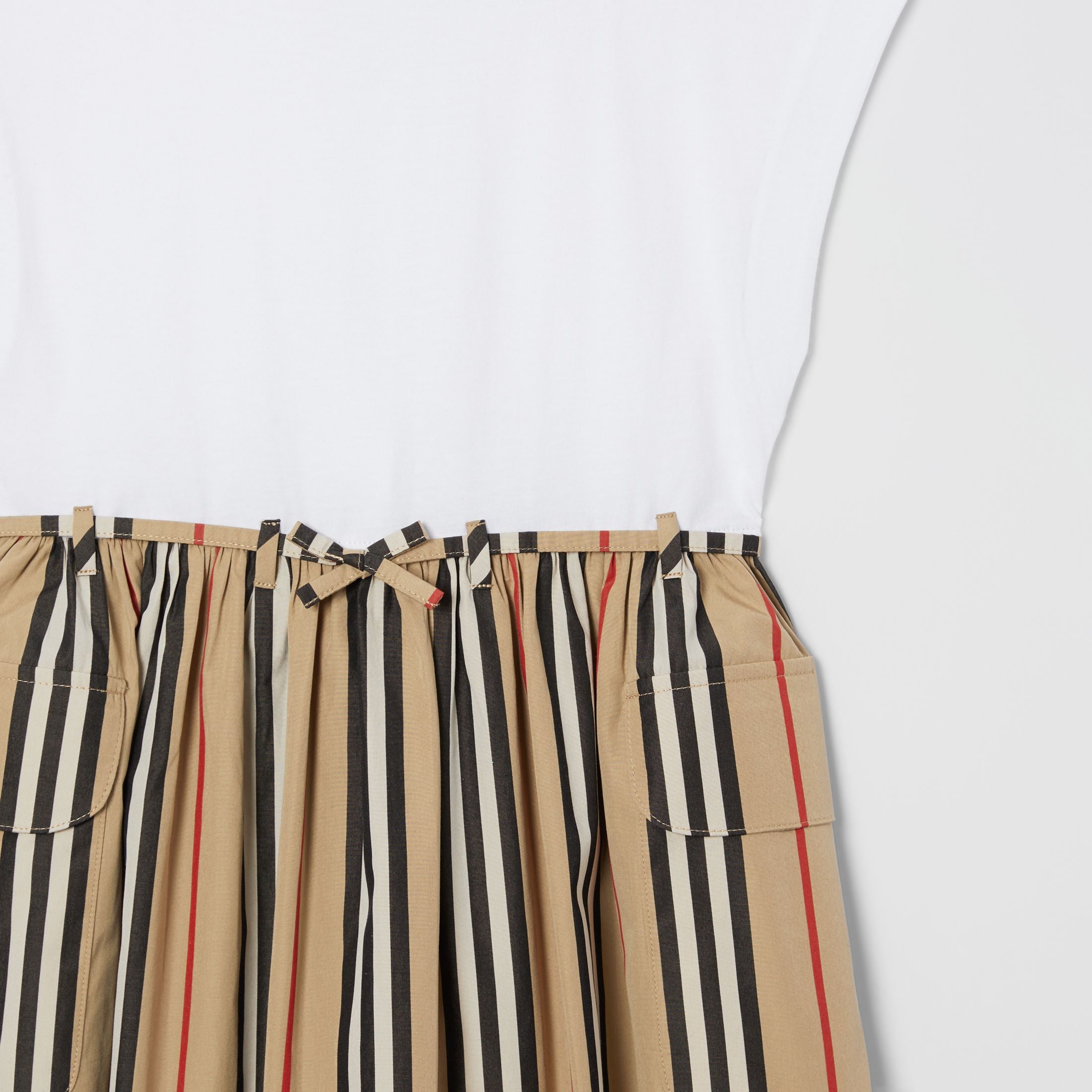 Girls White & Archive Beige Cotton Dress