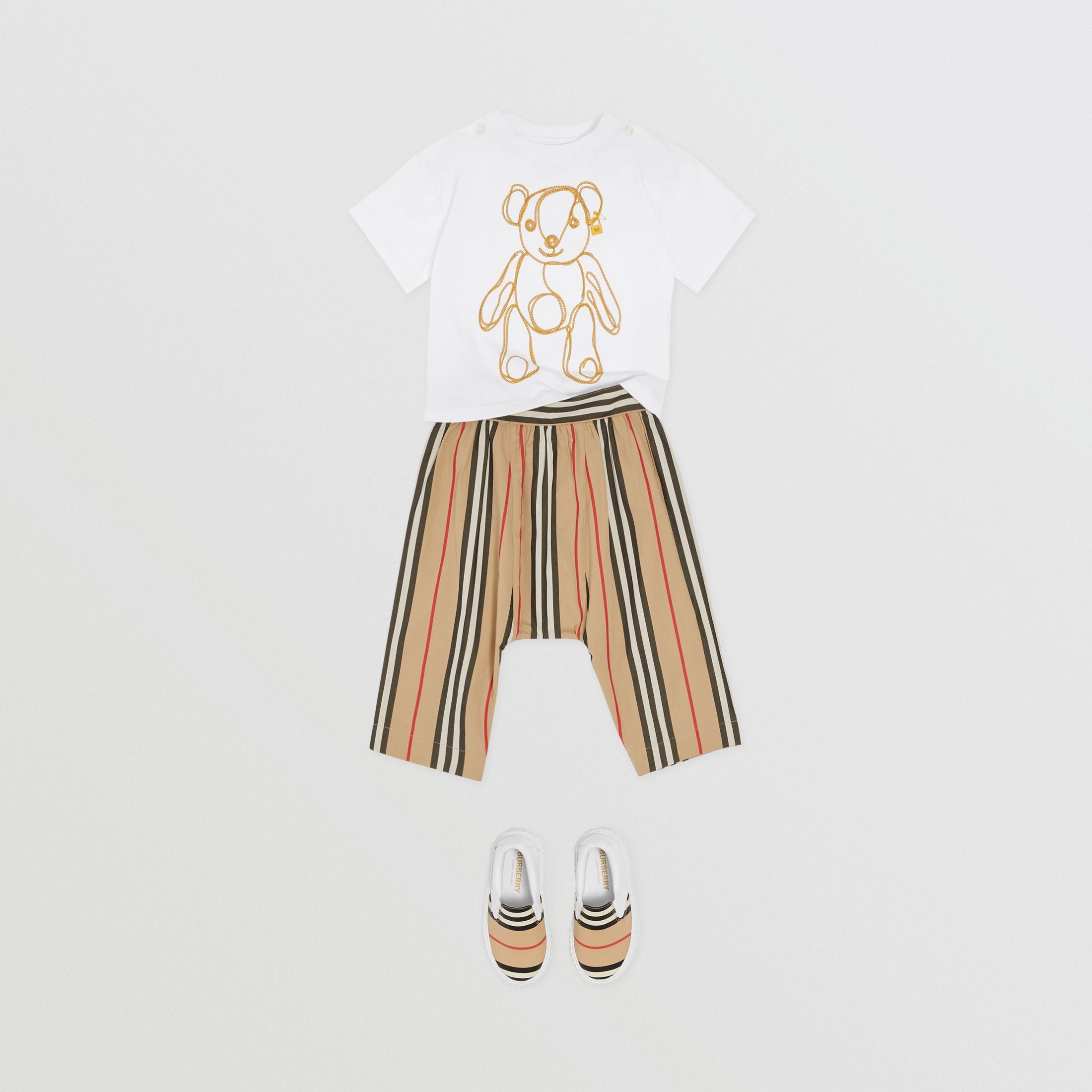 Baby Girls Beige Striped Cotton Trousers