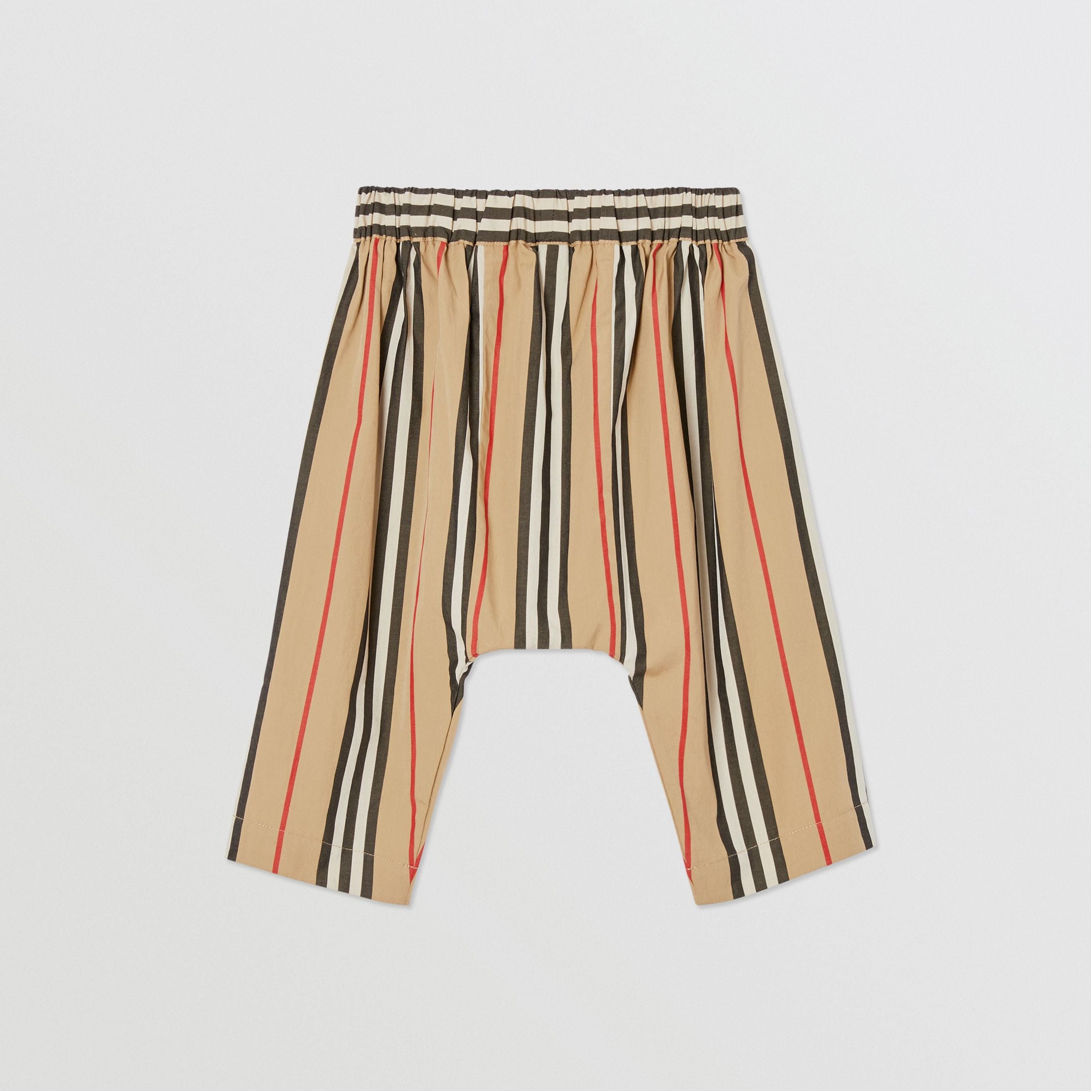 Baby Girls Beige Striped Cotton Trousers
