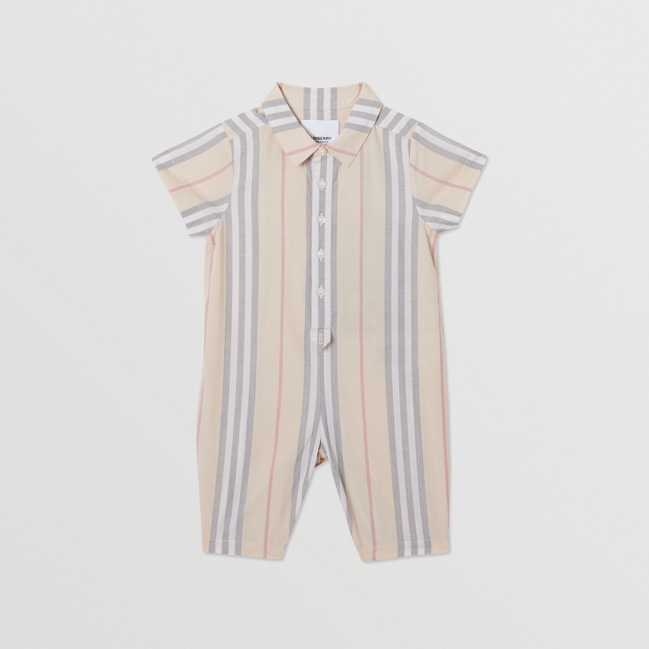 Baby Boys & Girls Beige Striped Cotton Babysuit