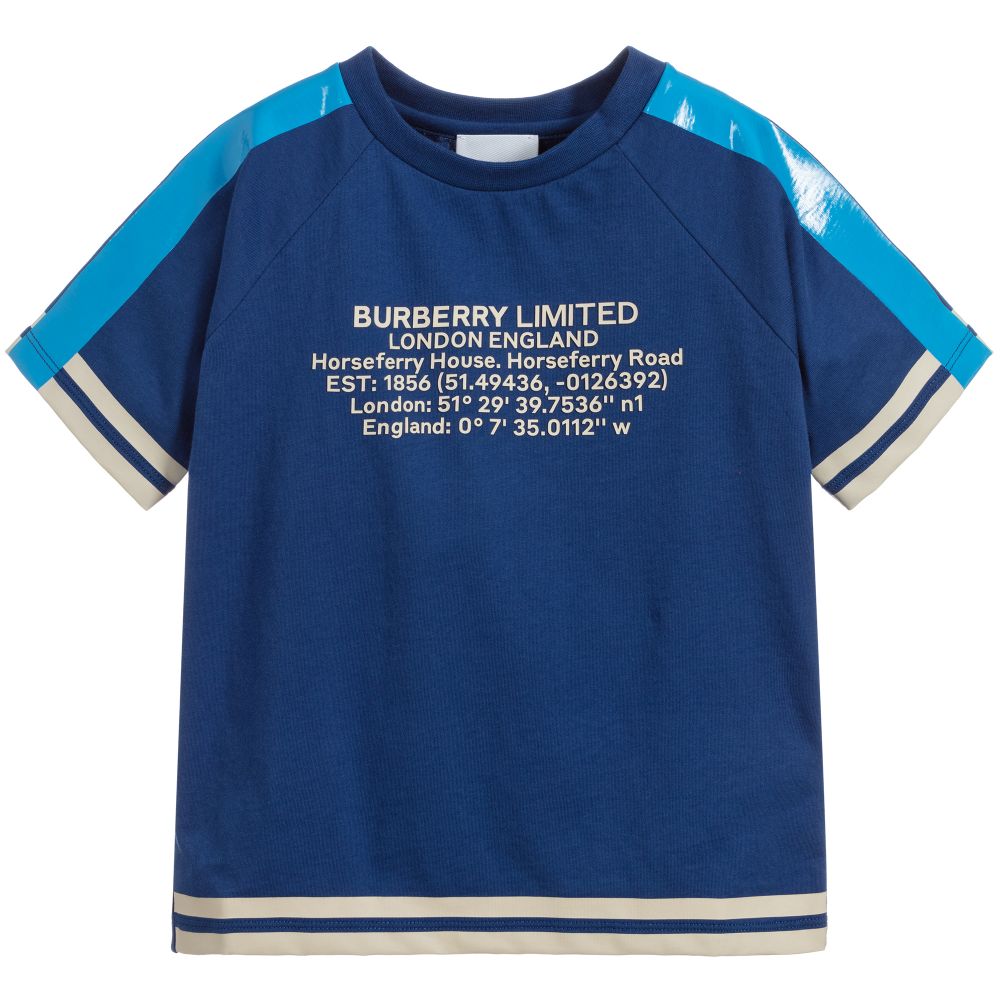 Boys Dark Blue Logo Cotton T-shirt