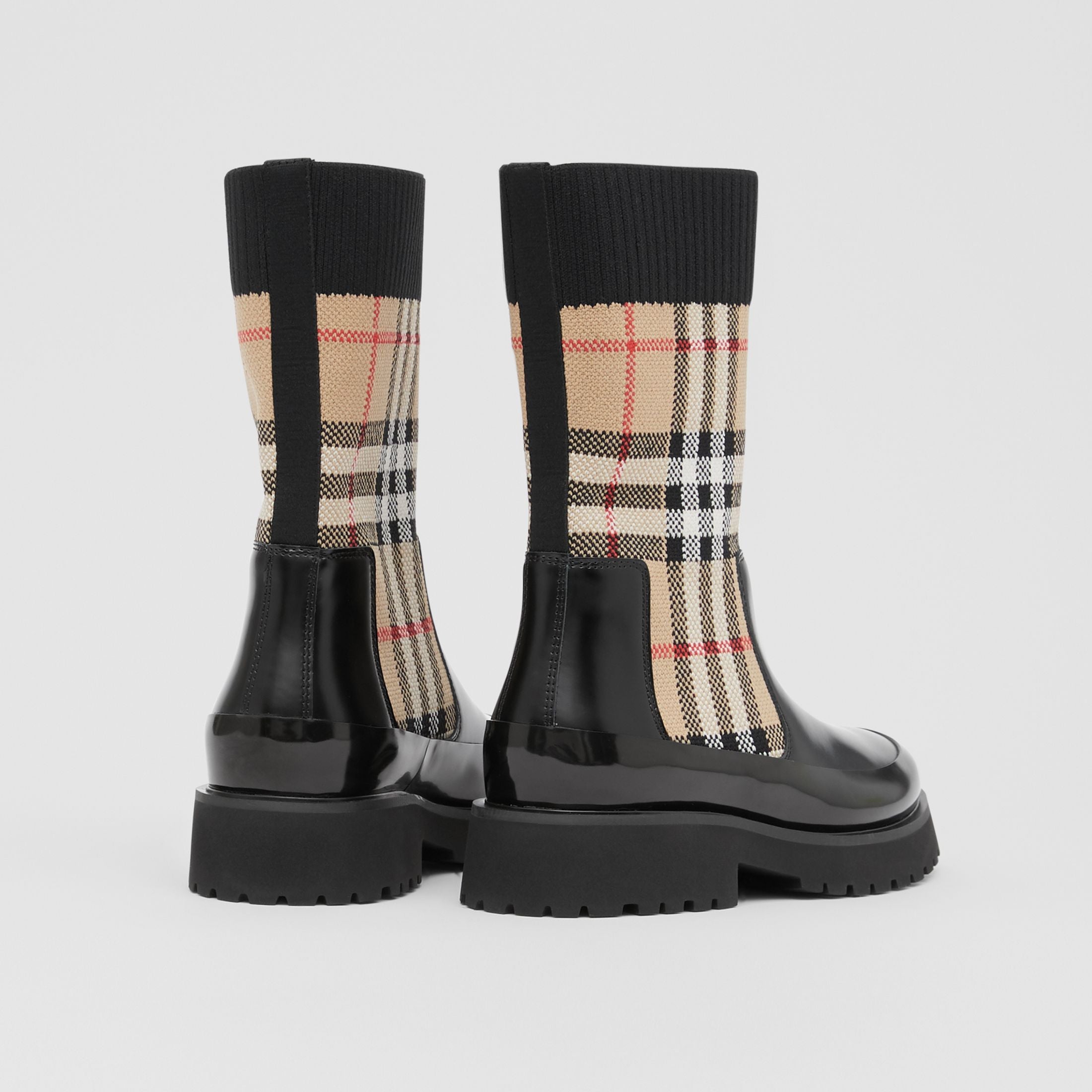 Girls Black & Beige Check Leather Shoes