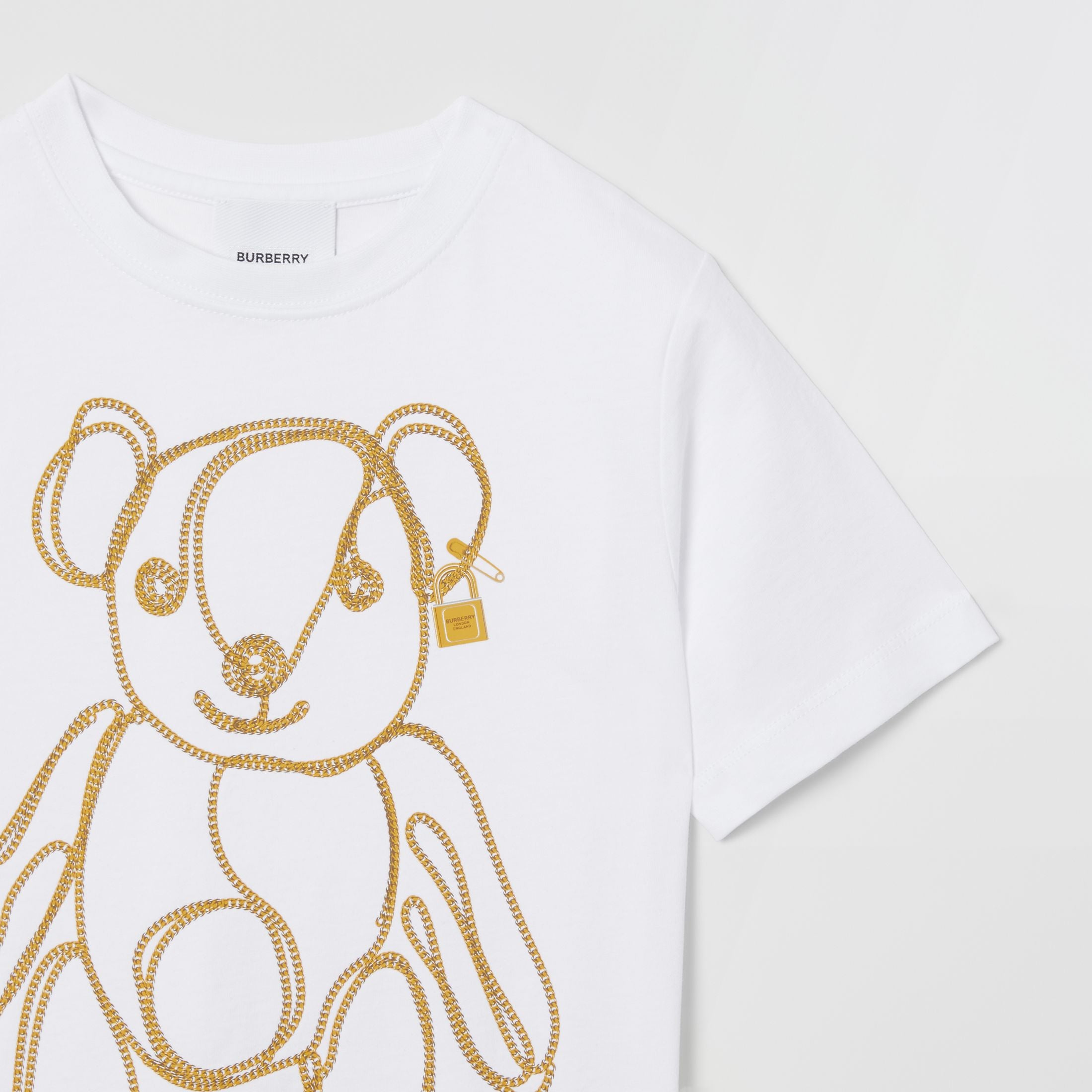Girls White Pattern Cotton T-shirt