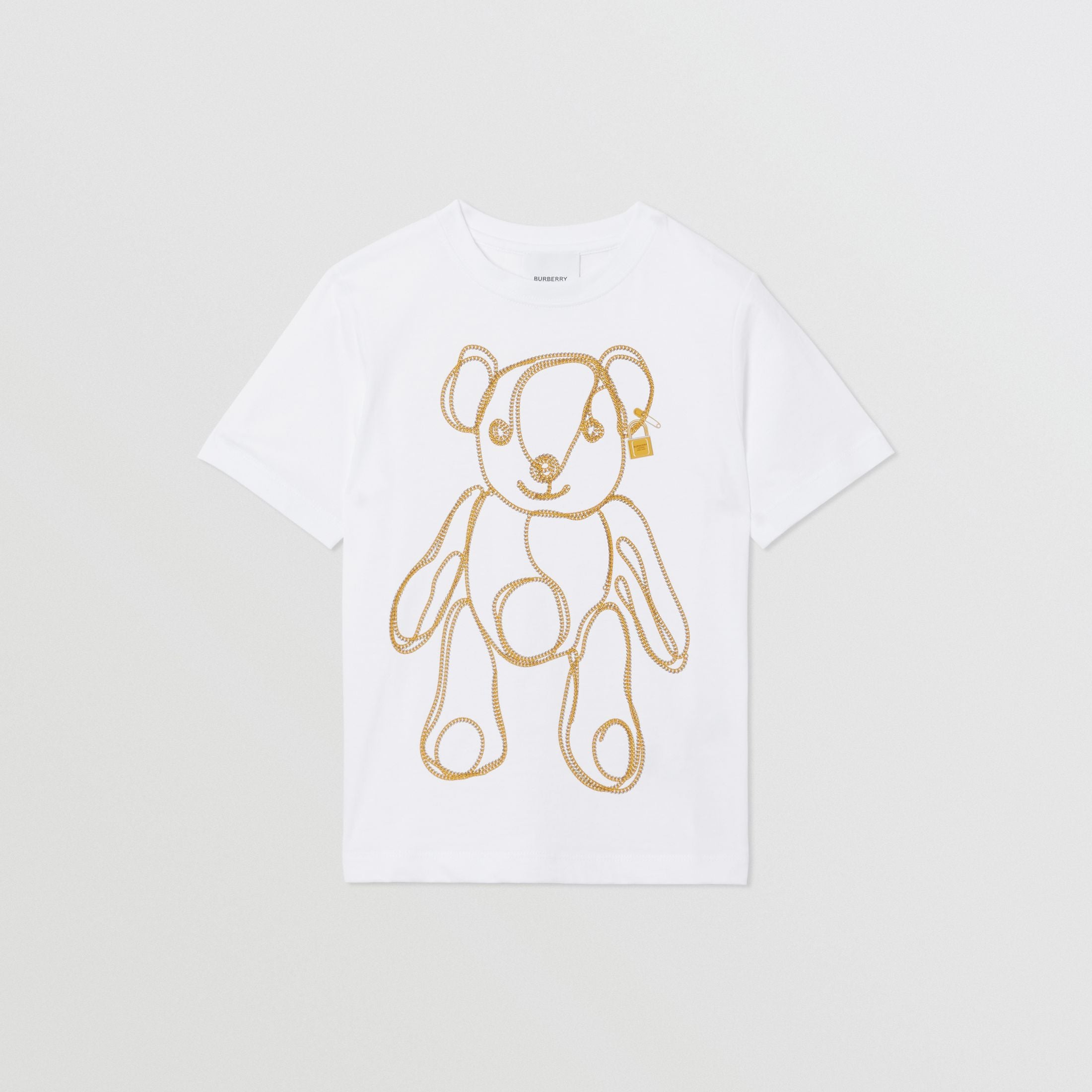 Girls White Pattern Cotton T-shirt